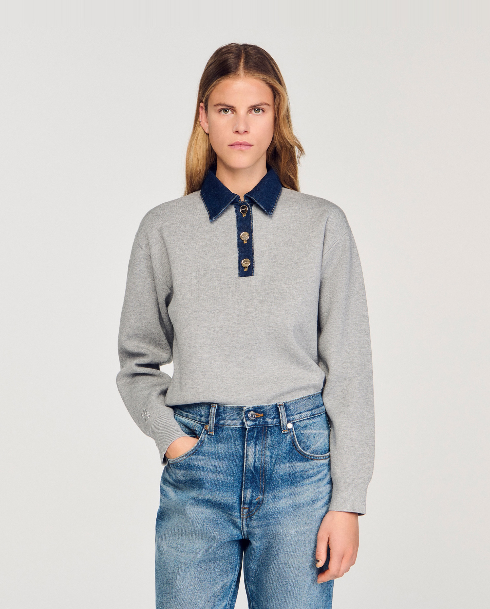 Jersey de mujer con cuello vaquero - Sandro - Gris Gris-1