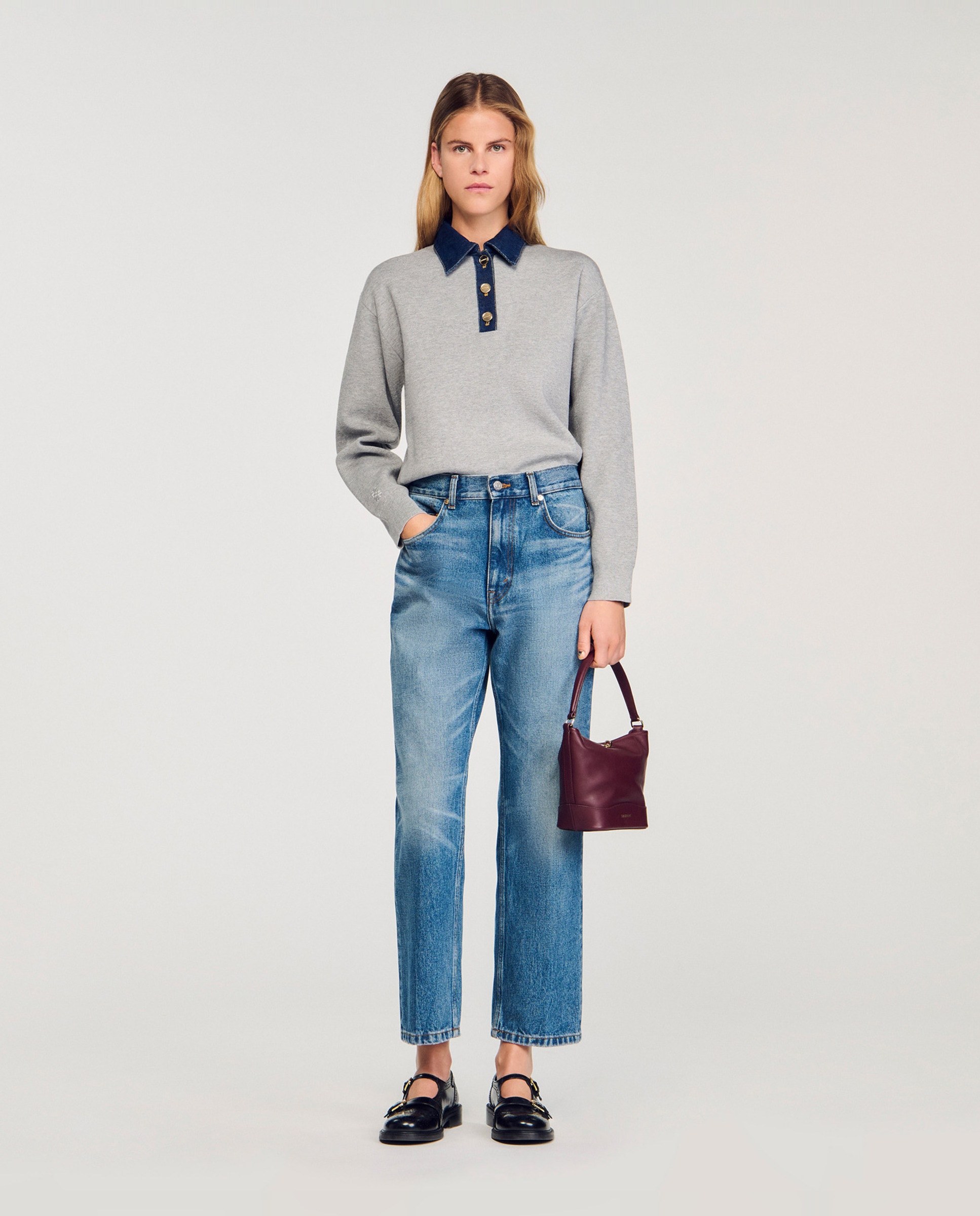 Jersey de mujer con cuello vaquero - Sandro - Gris Gris-3