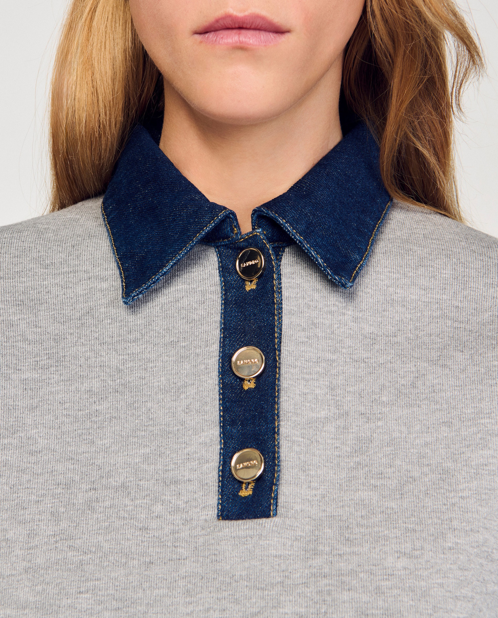 Jersey de mujer con cuello vaquero - Sandro - Gris Gris-4