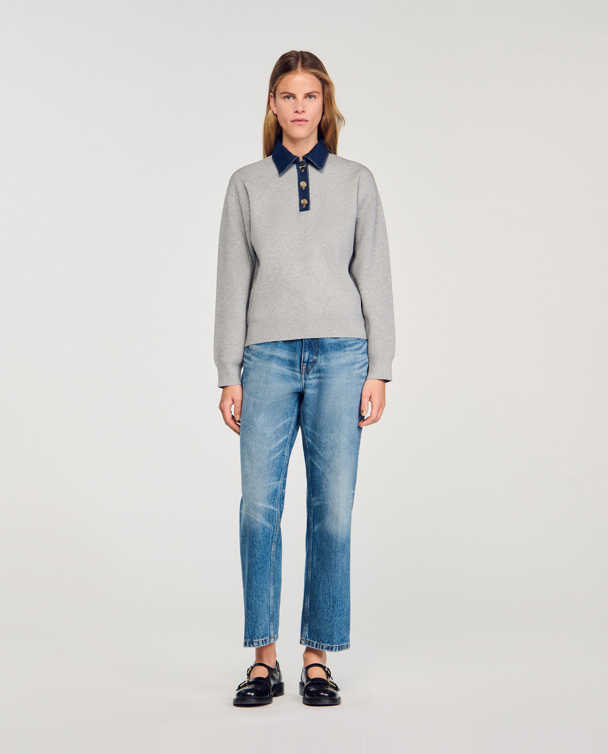 Jersey de mujer con cuello vaquero - Sandro - Gris Gris-5