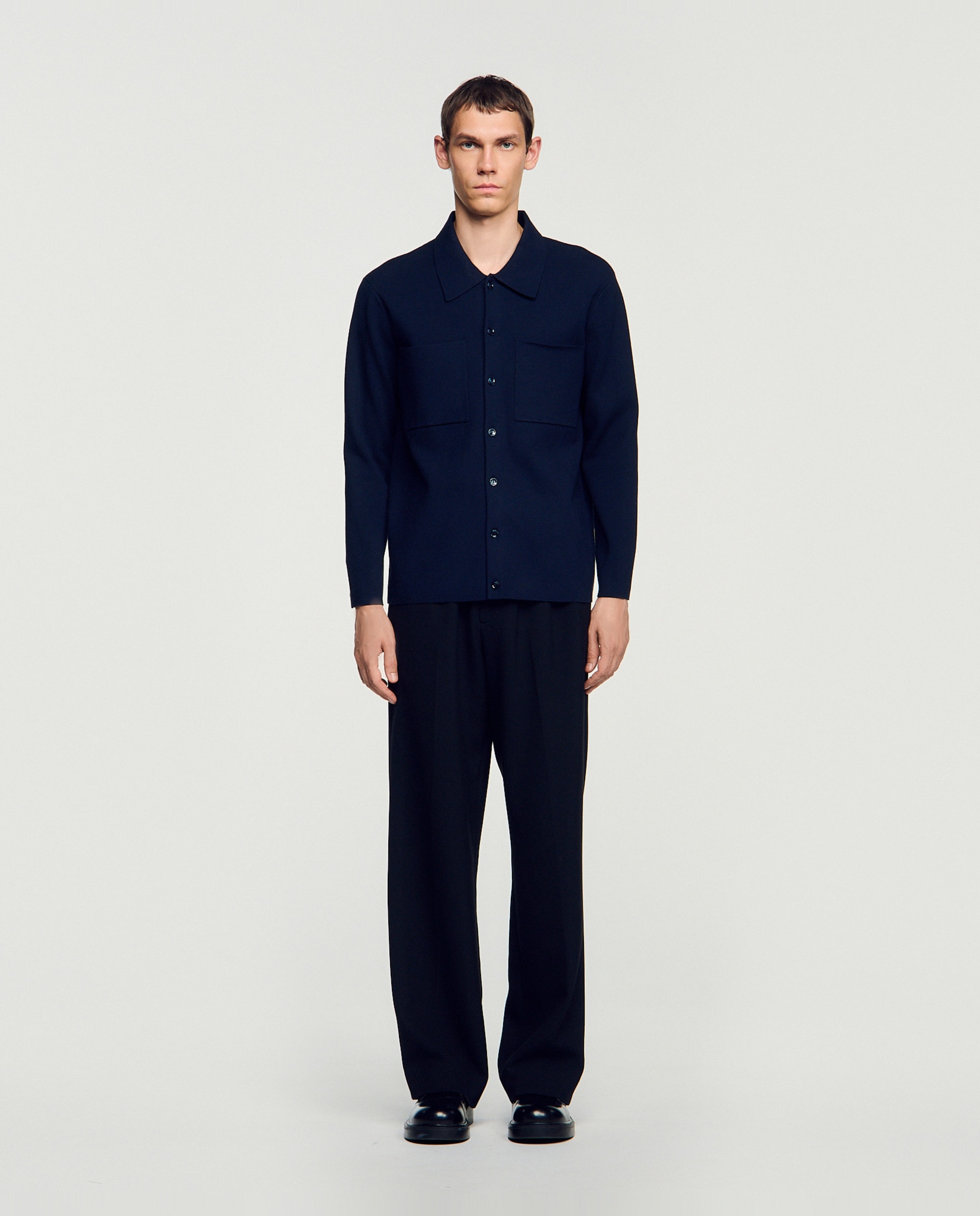 Cárdigan de hombre de punto fino cuello camisa - Sandro - Azul marino Azul marino-3