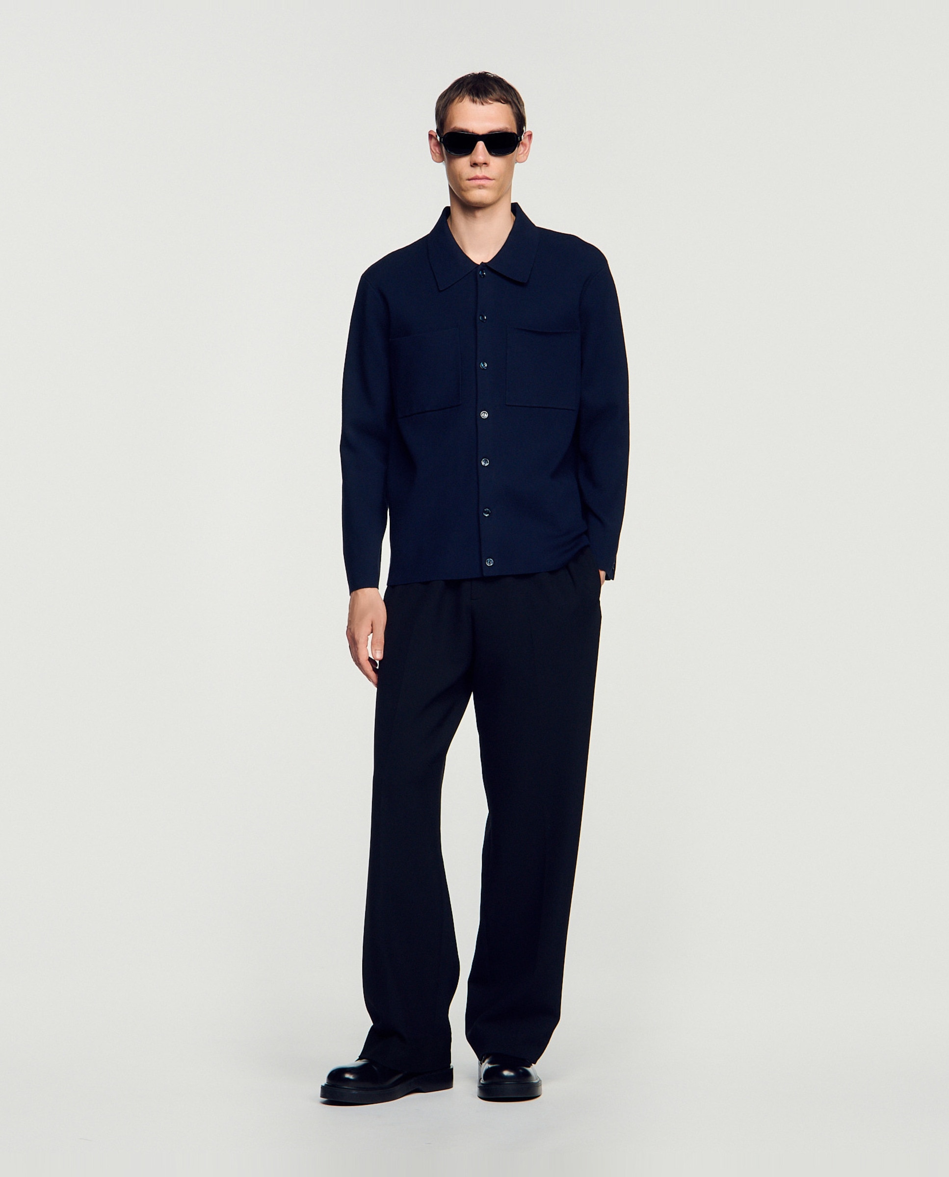 Cárdigan de hombre de punto fino cuello camisa - Sandro - Azul marino Azul marino-4