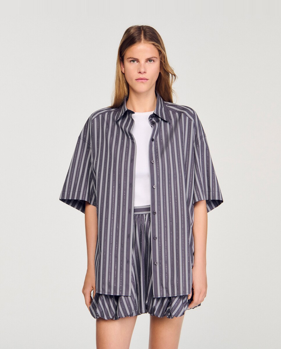 Camisa de mujer oversize de rayas con strass · Sandro · El Corte