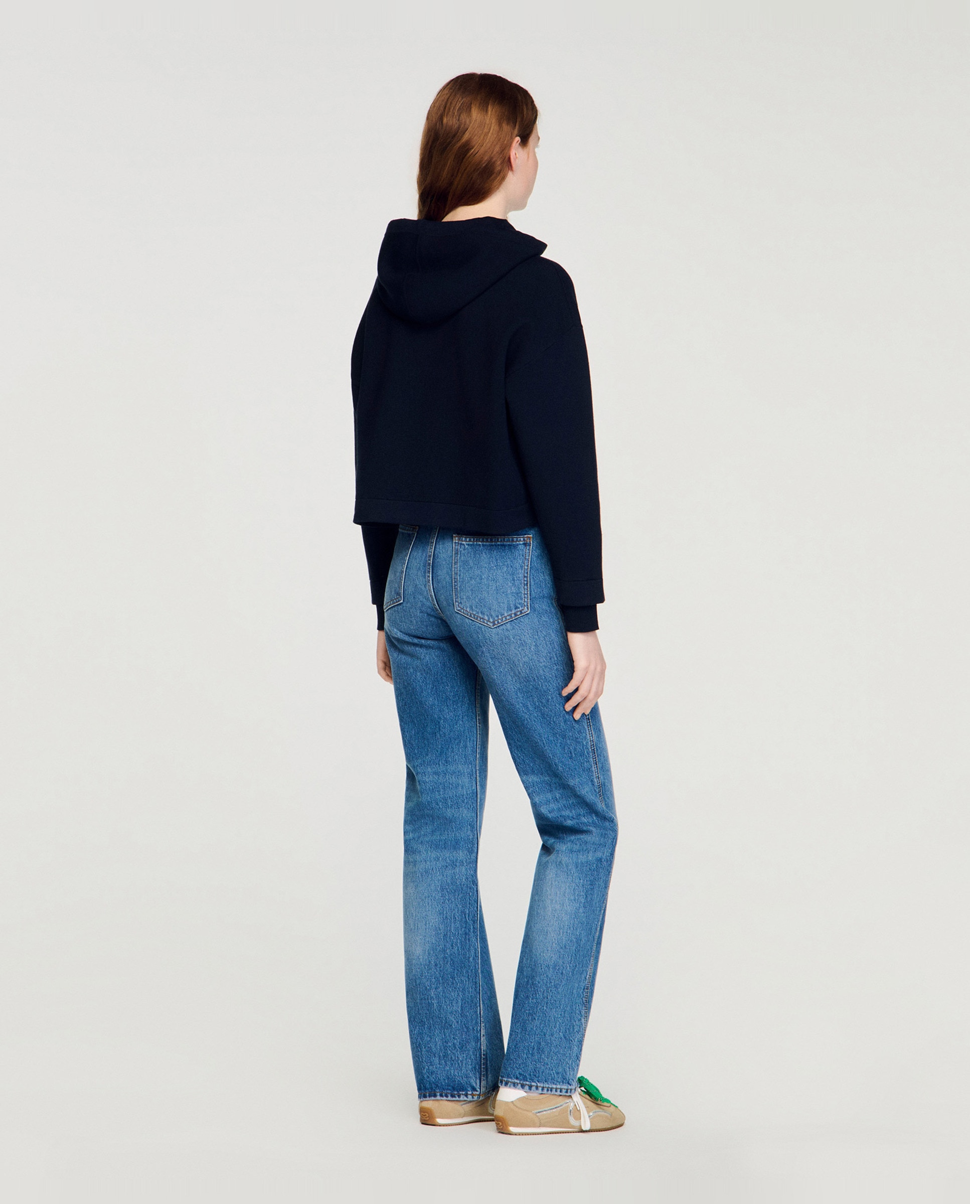 Sudadera de punto mixto denim con cremallera de mujer con capucha - Sandro - Azul marino Azul marino-2