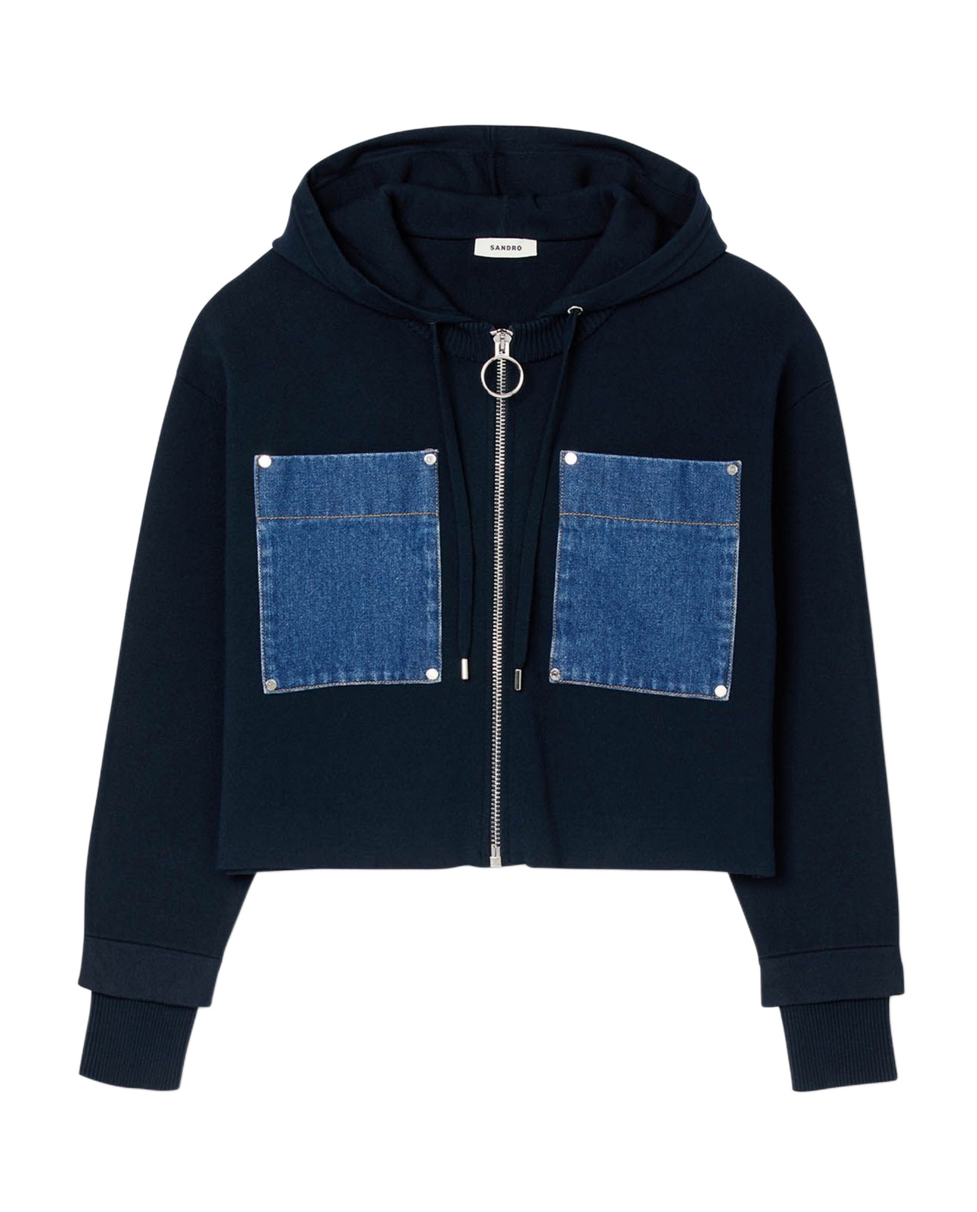 Sudadera de punto mixto denim con cremallera de mujer con capucha - Sandro - Azul marino Azul marino-6