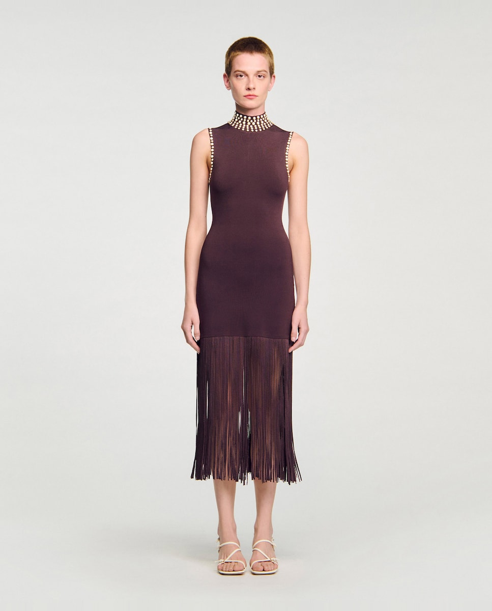 Vestido largo de punto con flecos · Sandro · El Corte Inglés