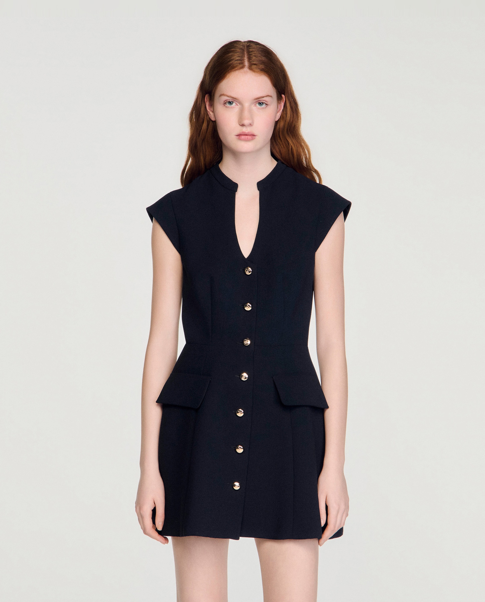 Vestido de punto corto con escote en v - Sandro - Negro Negro-3