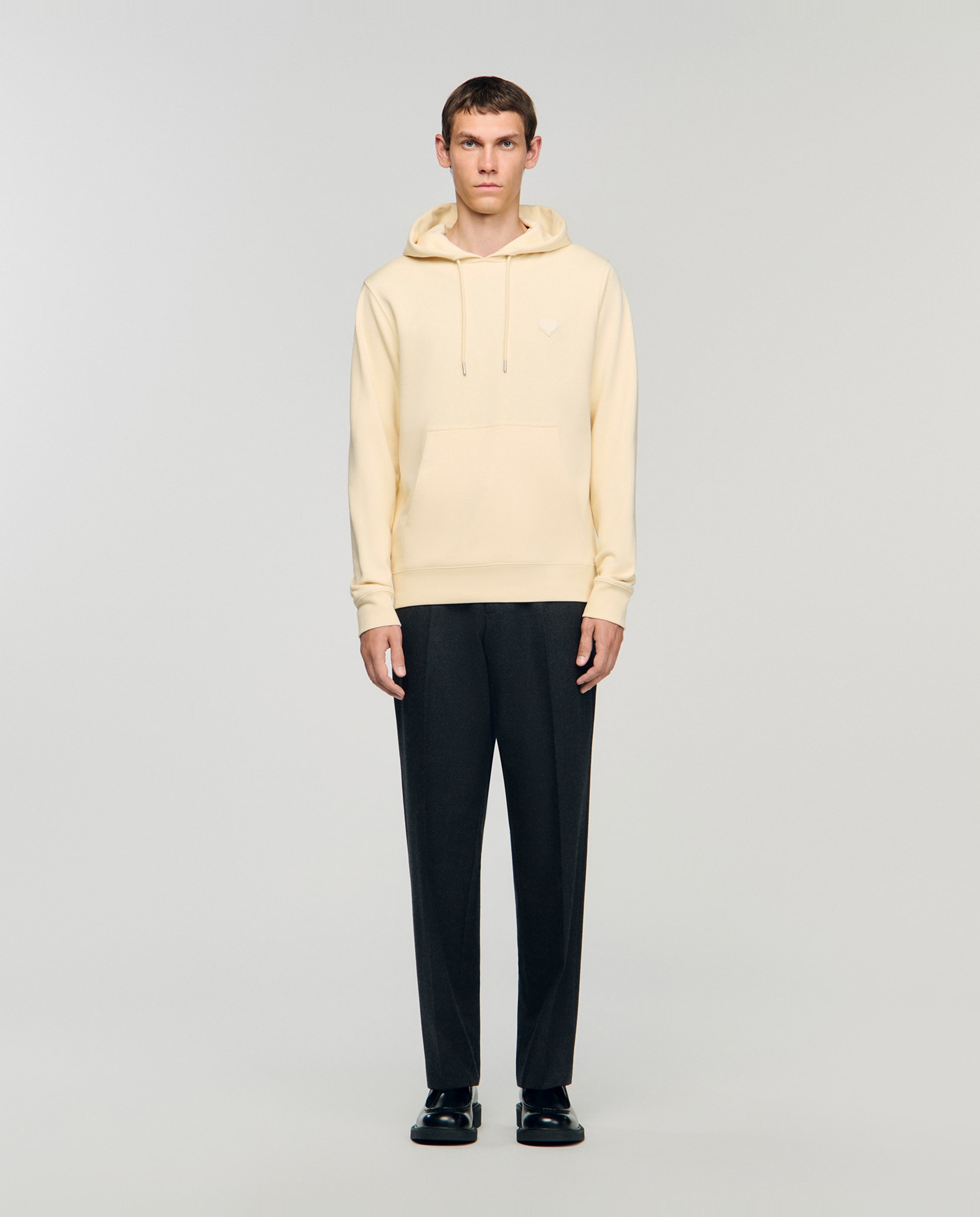 Sudadera con capucha de hombre aplicación corazón corte clásico - Sandro - Beige Beige-3