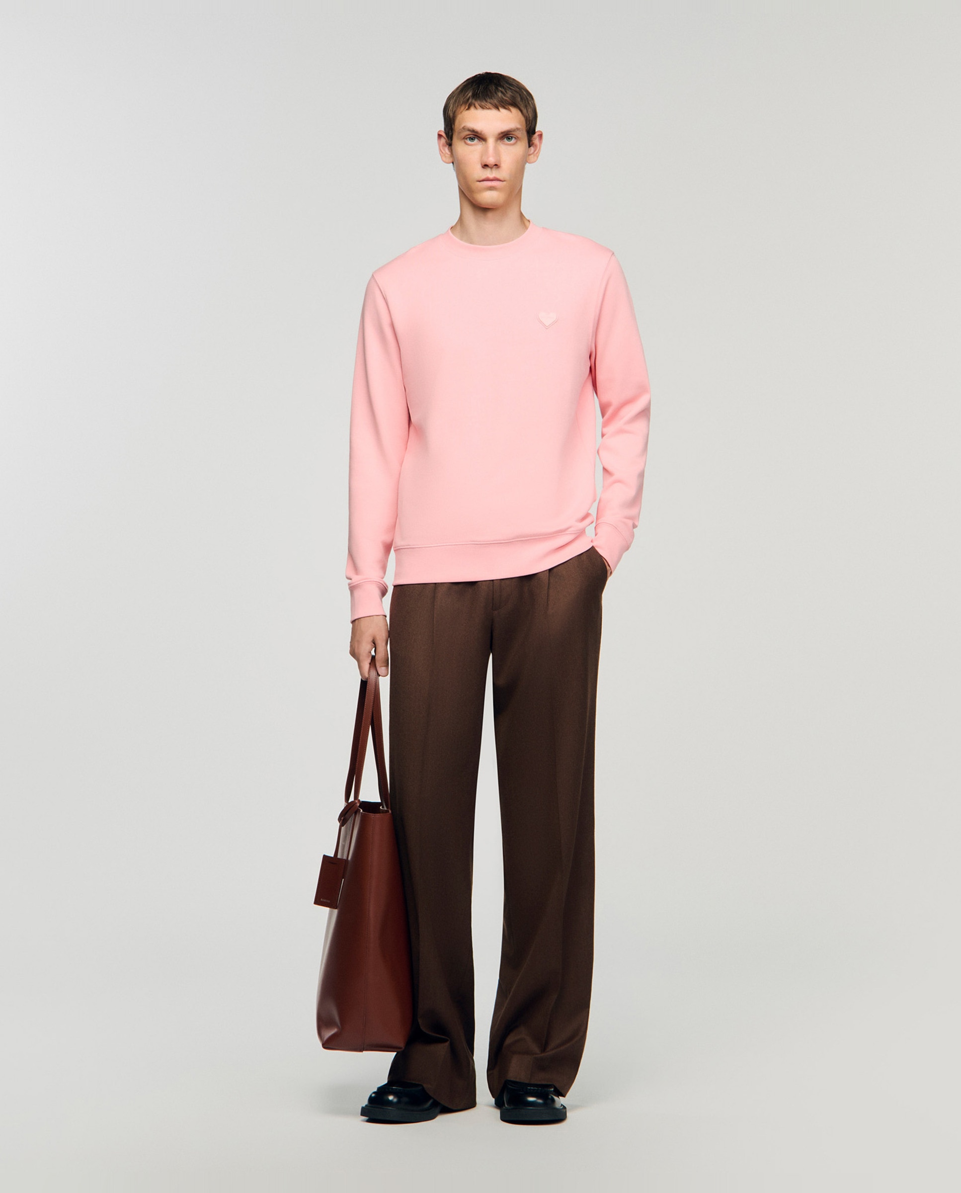 Sudadera sin capucha de hombre con parche de corazón y cuello redondo - Sandro - Rosa Rosa-4
