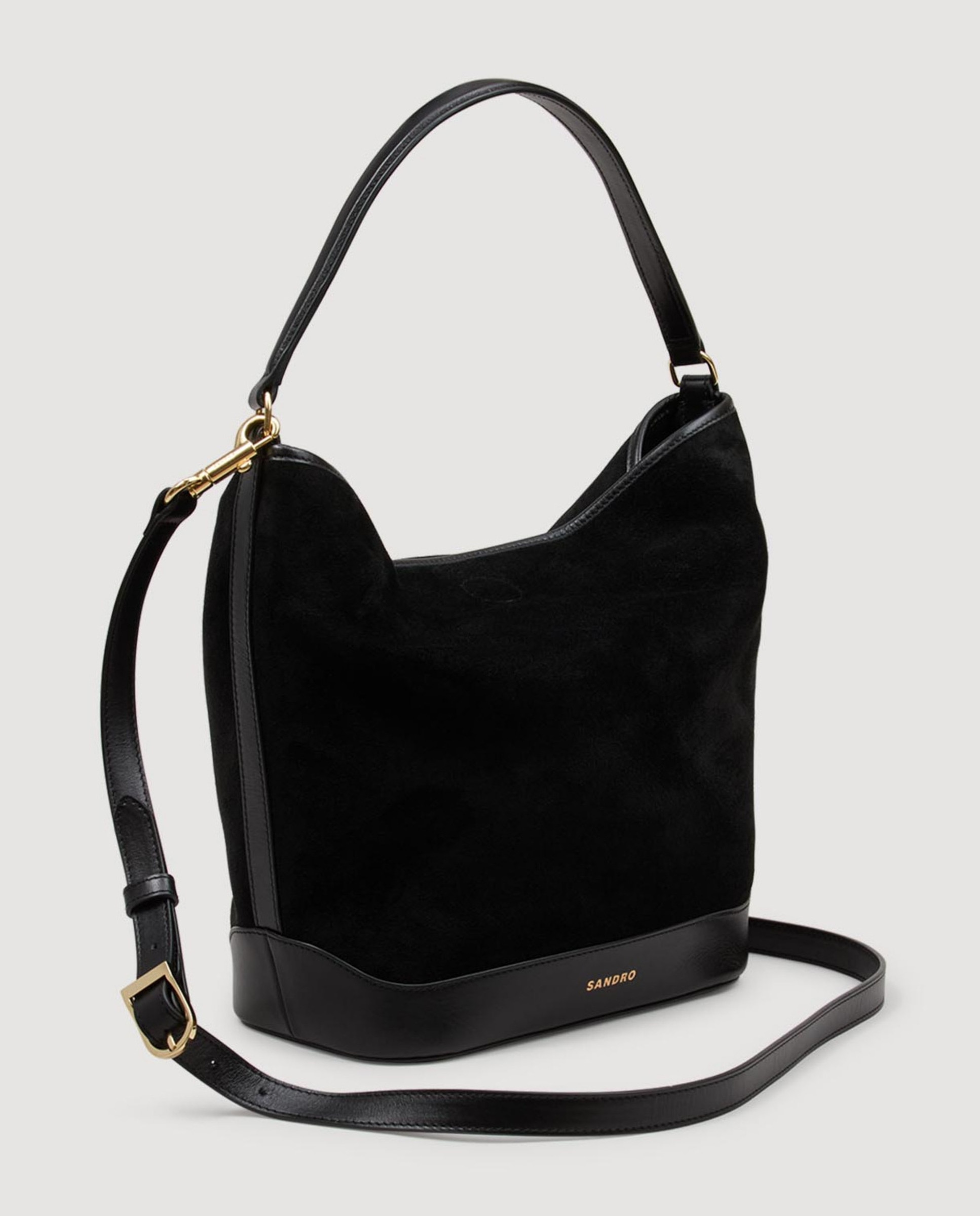 Bolso de mujer tote de ante flexible - Sandro - Negro Negro-3