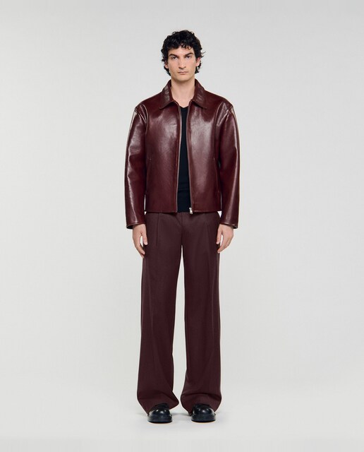 Imagen 0 de Cazadora de piel de hombre con cuello camisero y cremallera