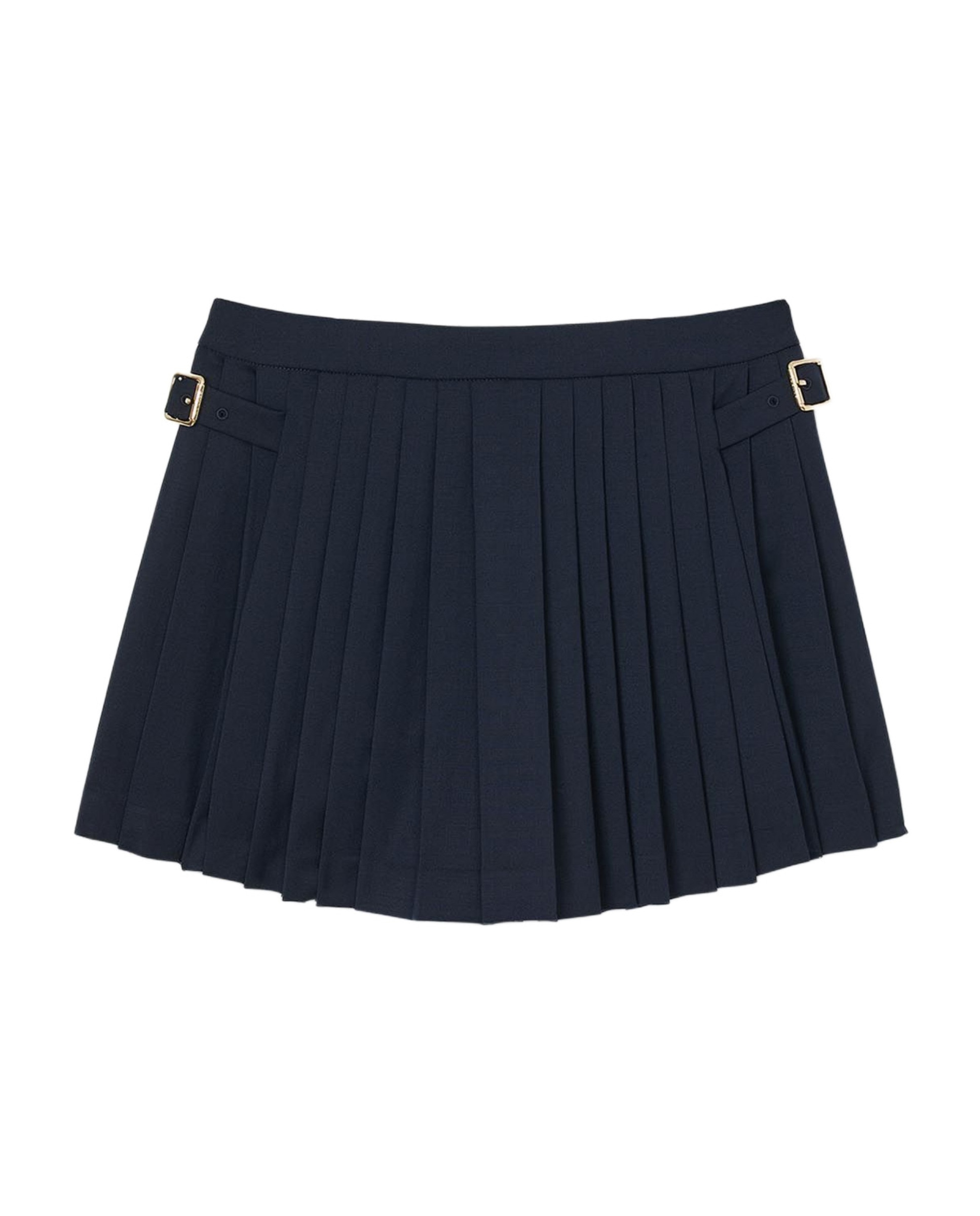 Falda pantalón de lana virgen con pliegues, talle alto y hebillas metálicas - Sandro - Azul marino Azul marino-7