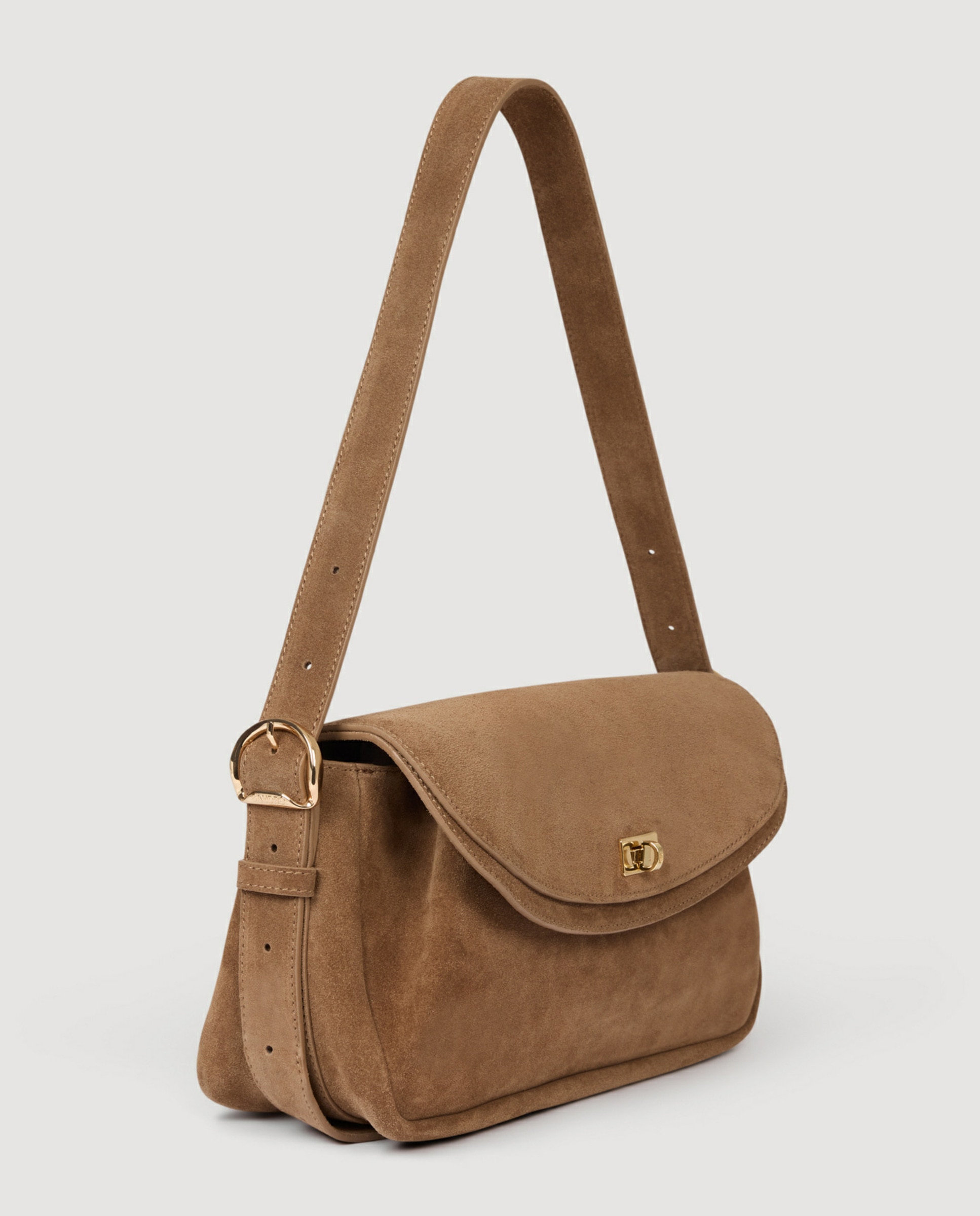 Bandolera de ante, solapa doble con cierre giratorio y diseño versátil - Sandro - Beige Beige-4
