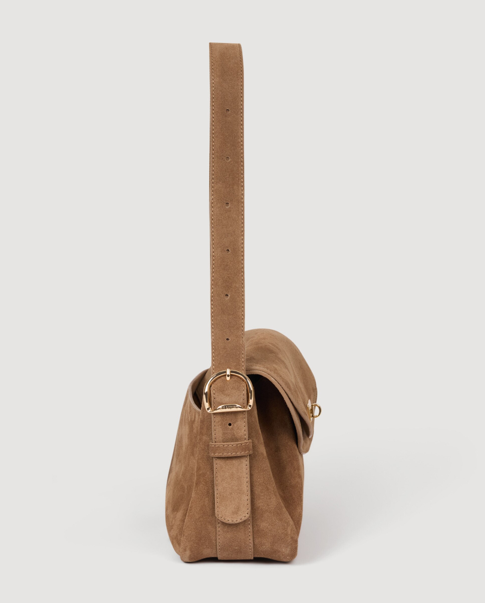 Bandolera de ante, solapa doble con cierre giratorio y diseño versátil - Sandro - Beige Beige-6