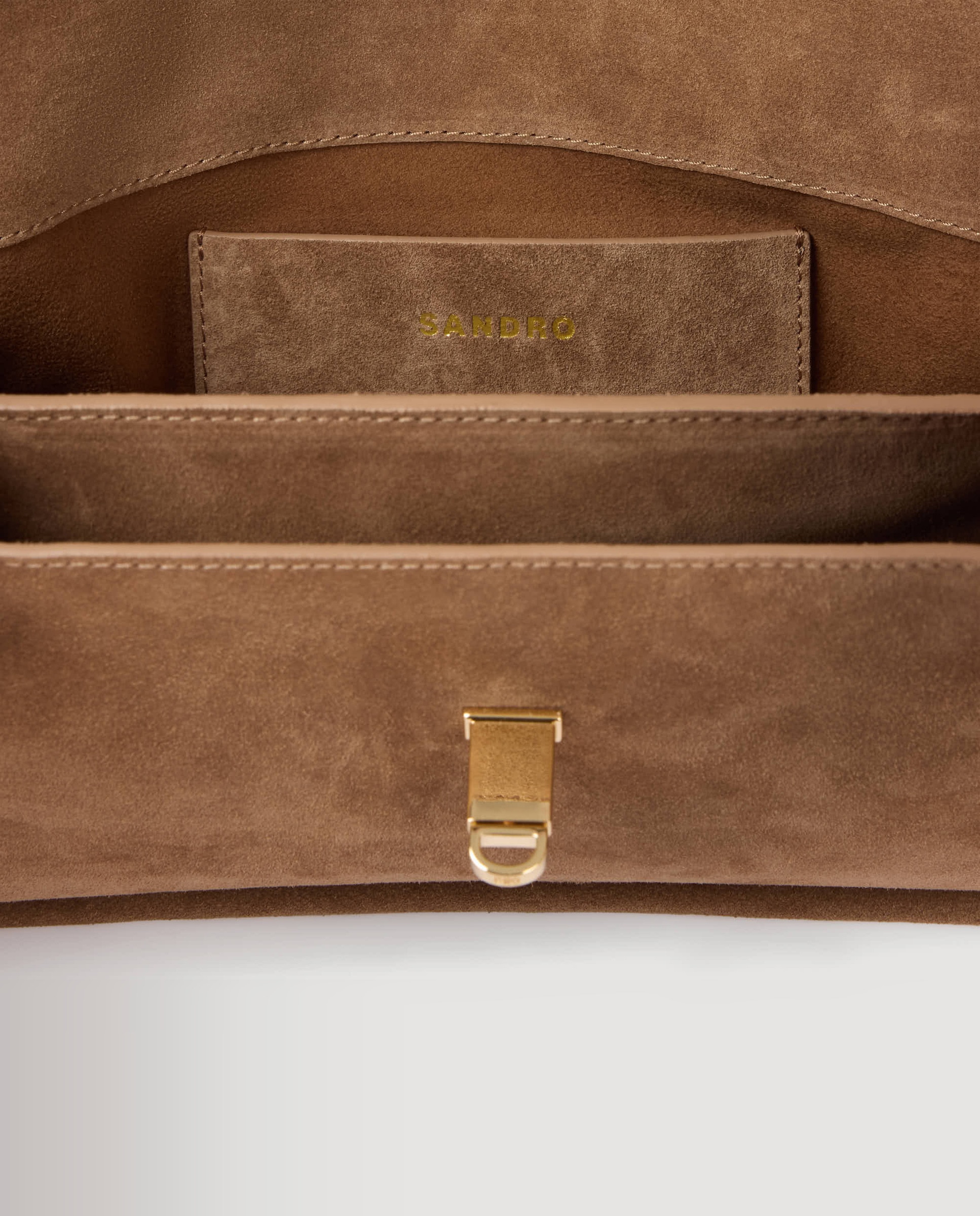 Bandolera de ante, solapa doble con cierre giratorio y diseño versátil - Sandro - Beige Beige-7