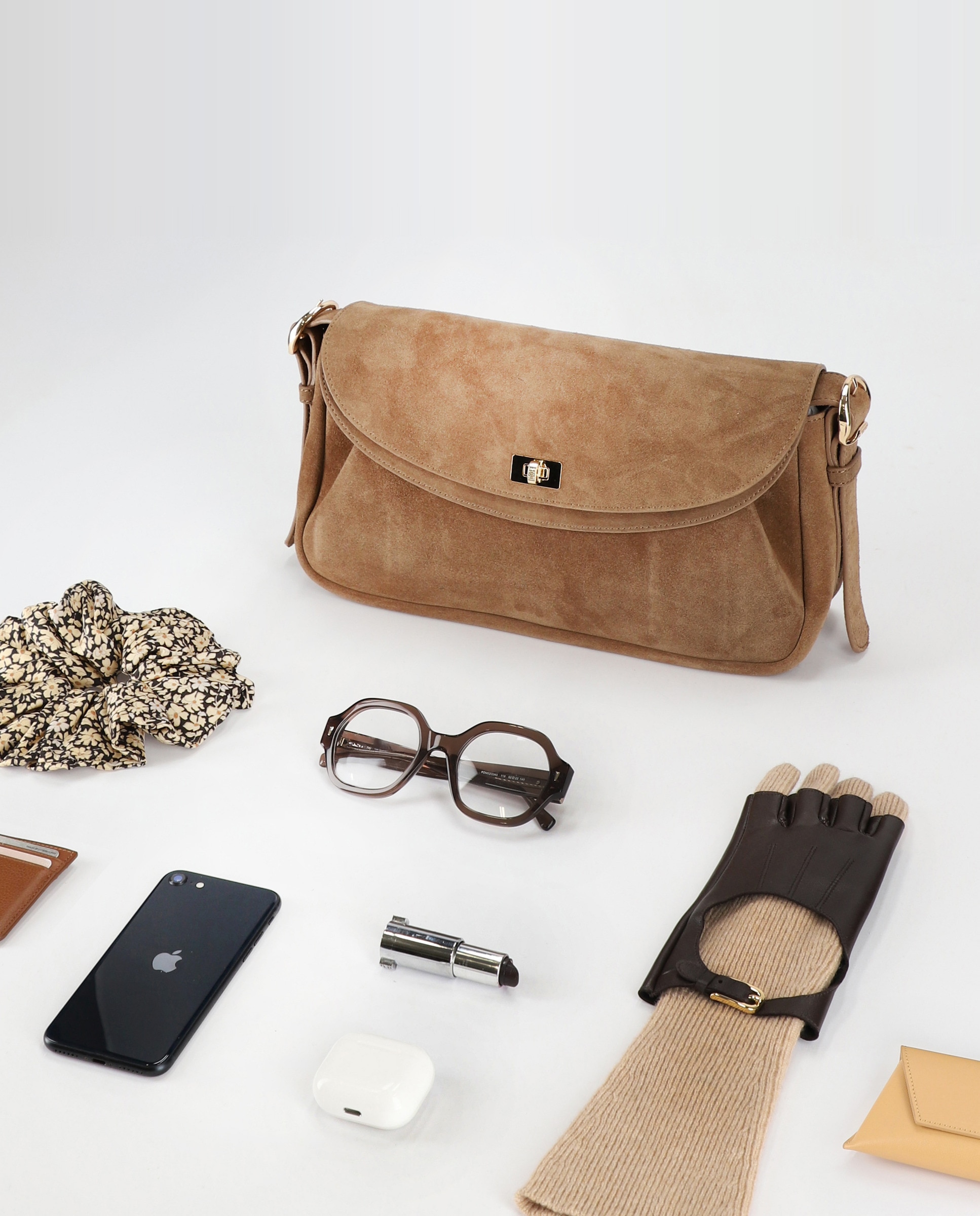 Bandolera de ante, solapa doble con cierre giratorio y diseño versátil - Sandro - Beige Beige-8