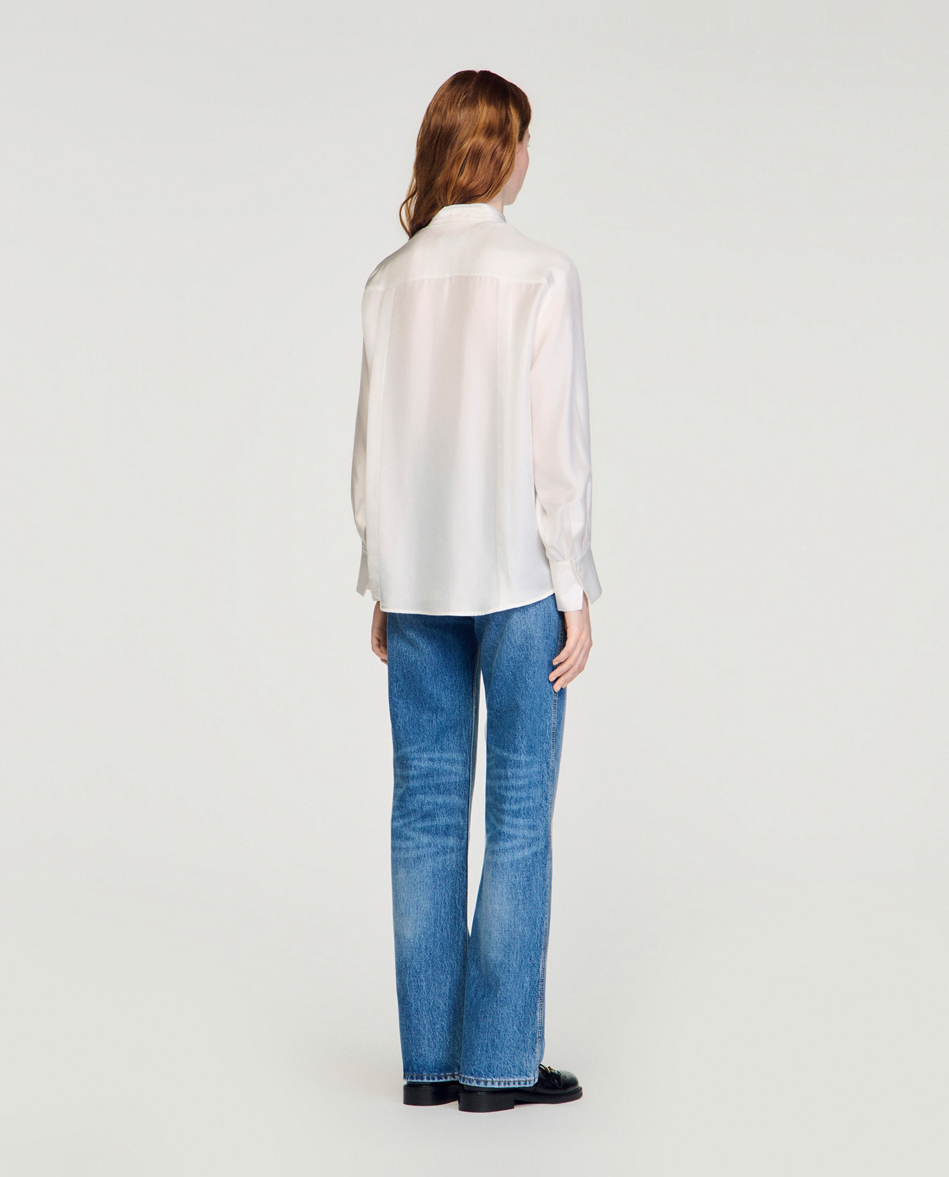 Camisa de mujer con seda y cuello lavallière - Sandro - Blanco Blanco-2