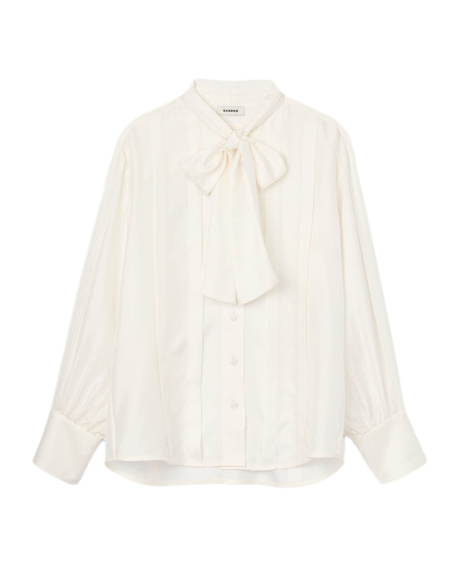 Camisa de mujer con seda y cuello lavallière - Sandro - Blanco Blanco-7