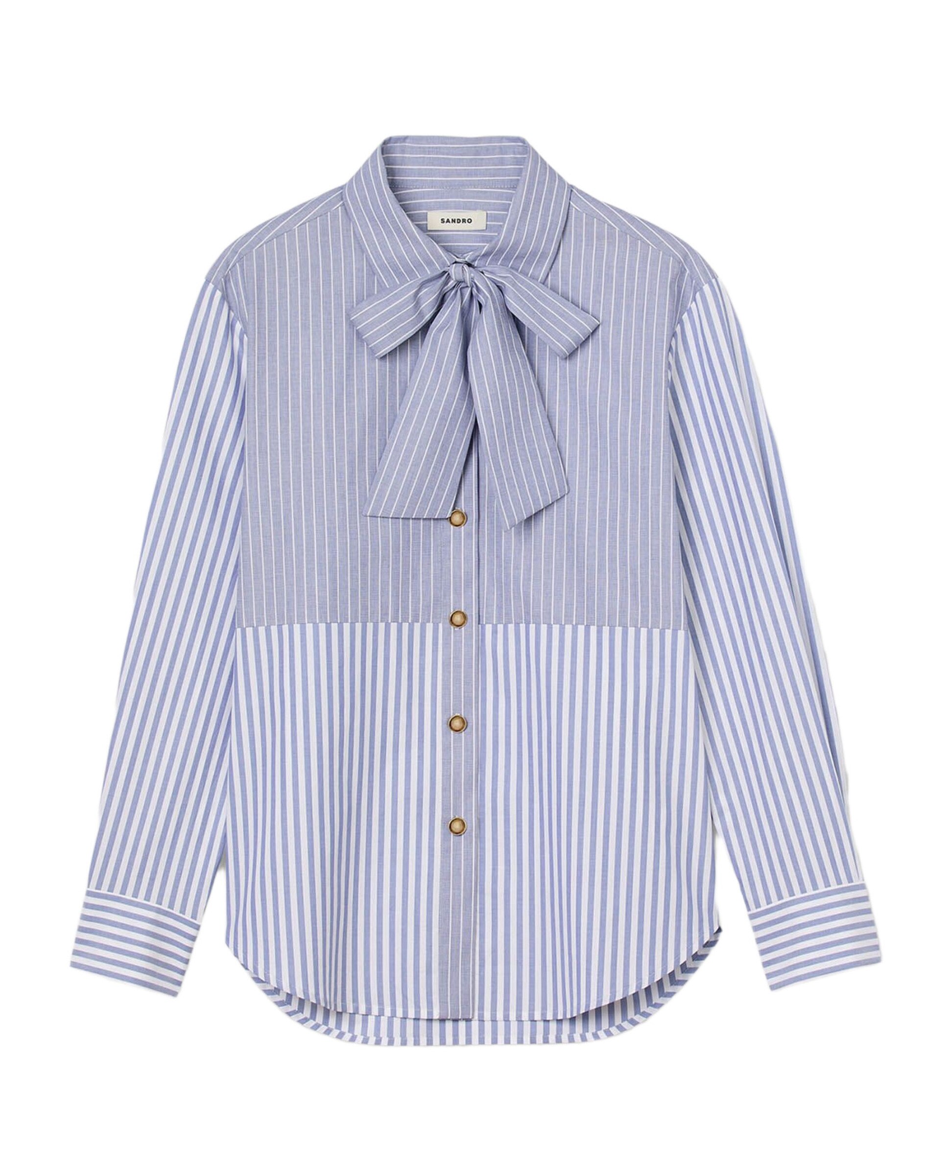 Camisa de mujer a rayas con corbata desmontable 100% algodón - Sandro - Multicolor Multicolor-6