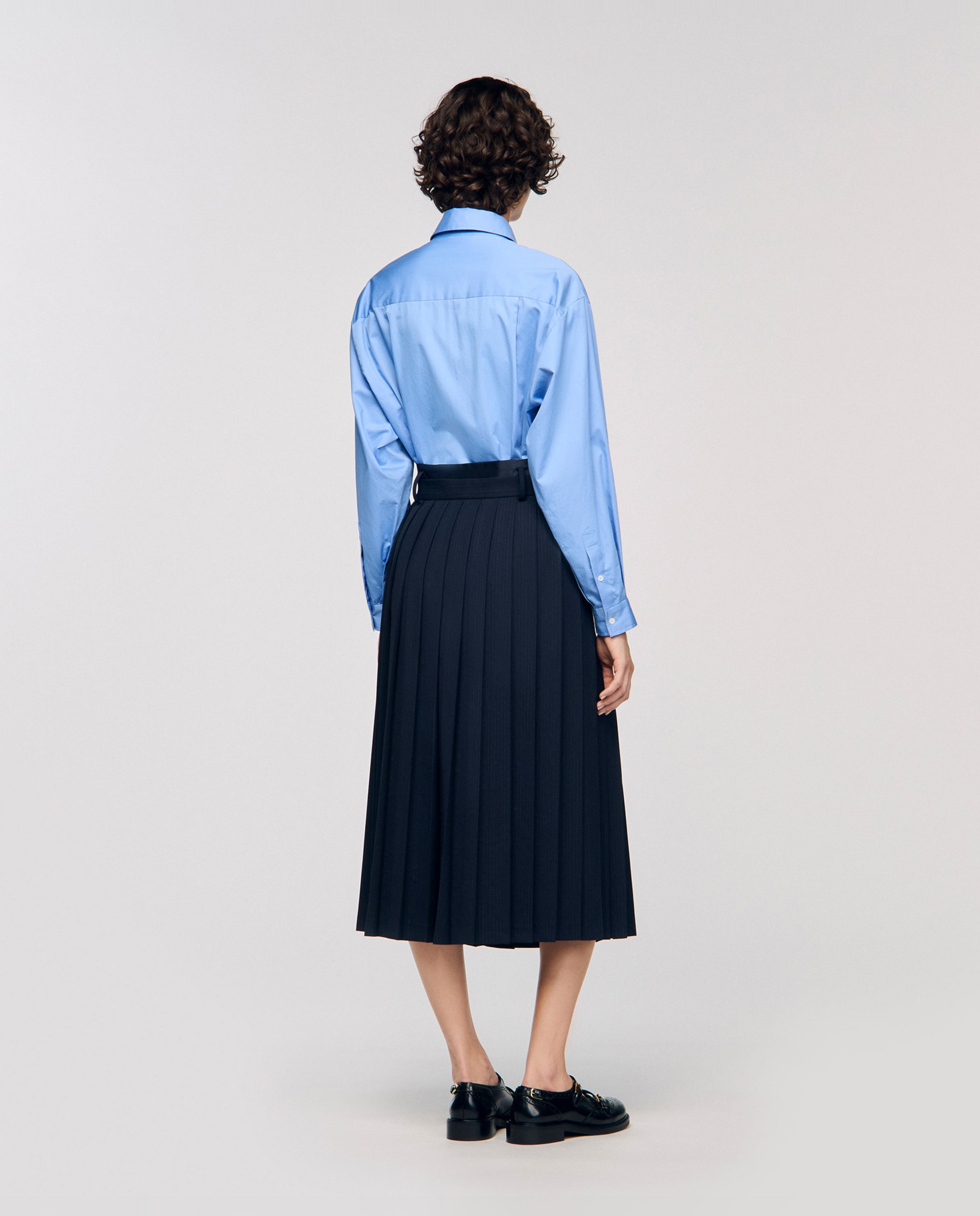 Falda midi plisada con rayas - Sandro - Azul marino Azul marino-2