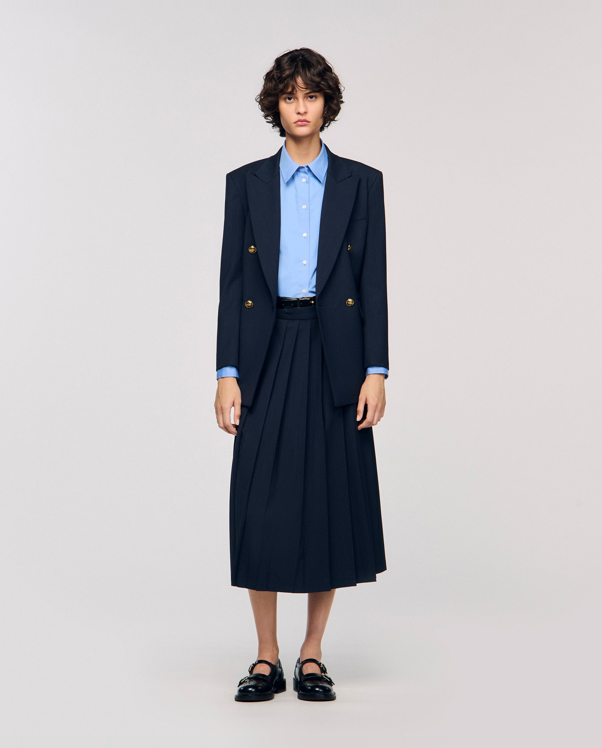 Falda midi plisada con rayas - Sandro - Azul marino Azul marino-3