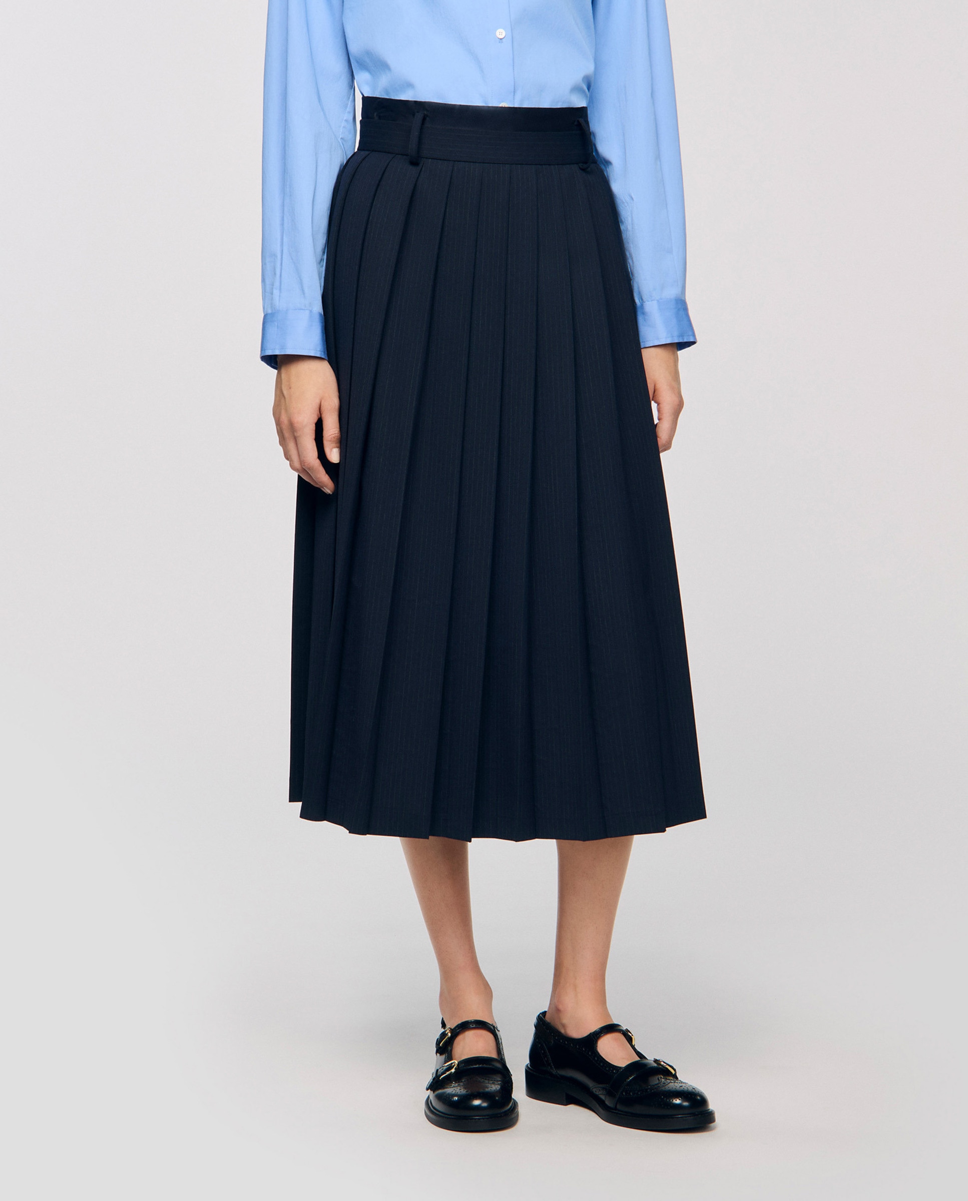 Falda midi plisada con rayas - Sandro - Azul marino Azul marino-4