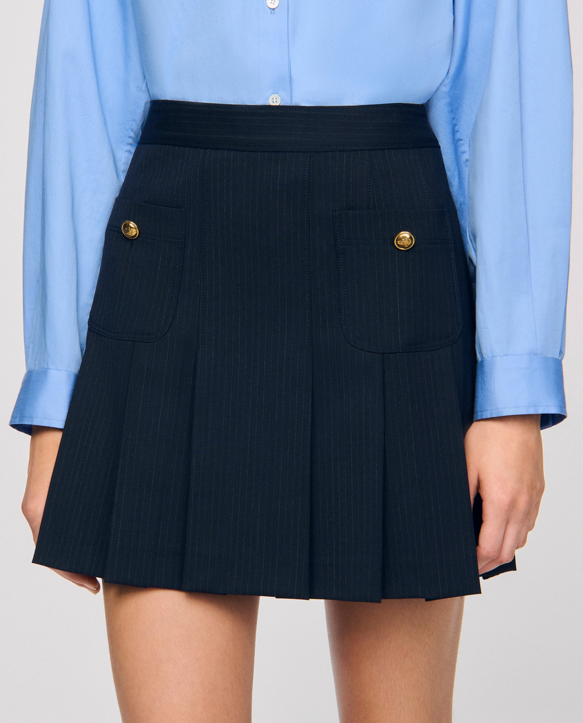 Falda corta plisada de rayas finas - Sandro - Azul marino Azul marino-6