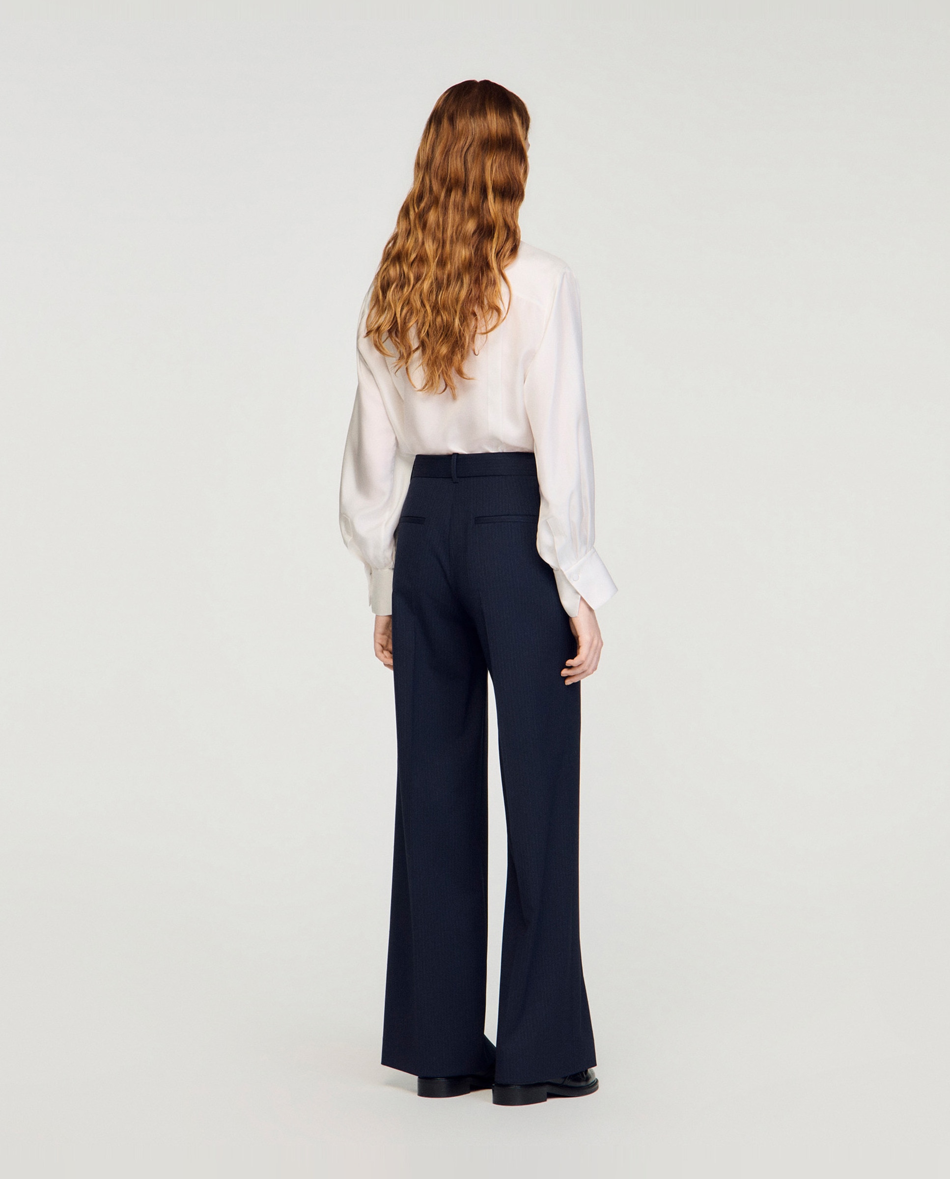 Pantalones rectos de mujer con rayas finas - Sandro - Azul marino Azul marino-2