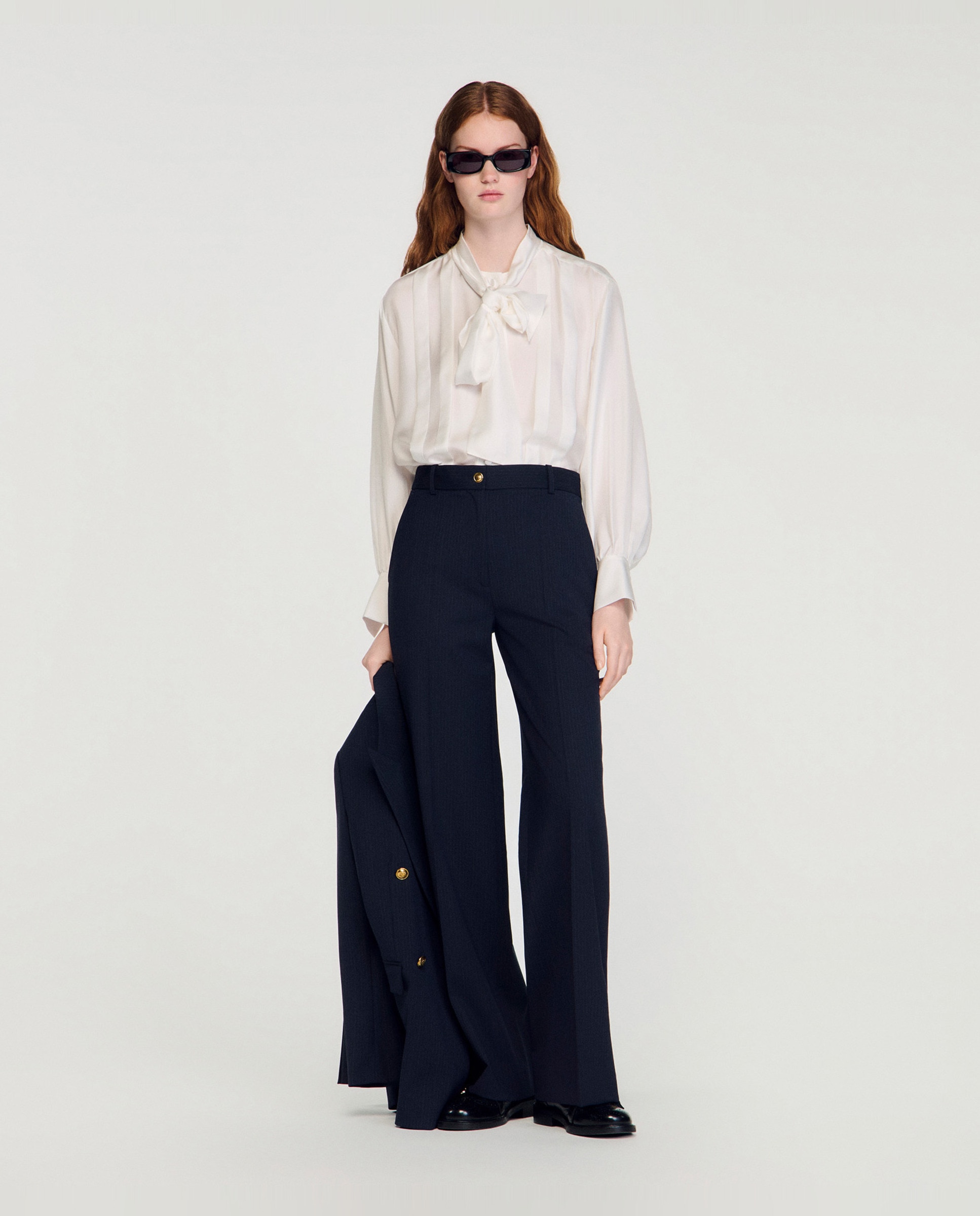 Pantalones rectos de mujer con rayas finas - Sandro - Azul marino Azul marino-3