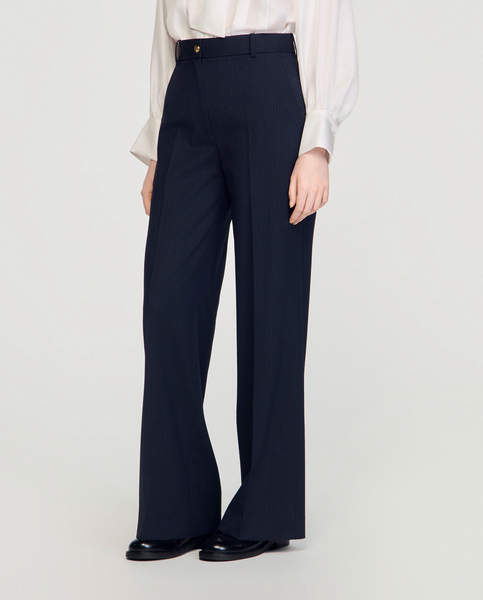 Pantalones rectos de mujer con rayas finas - Sandro - Azul marino Azul marino-4