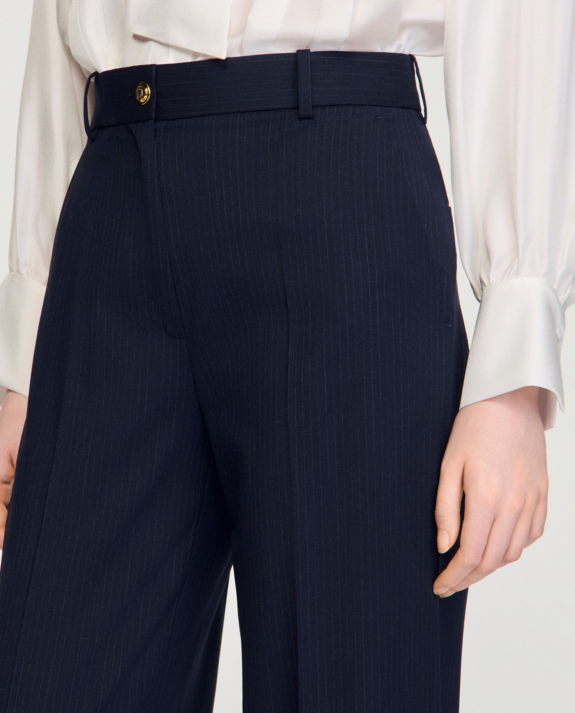 Pantalones rectos de mujer con rayas finas - Sandro - Azul marino Azul marino-5