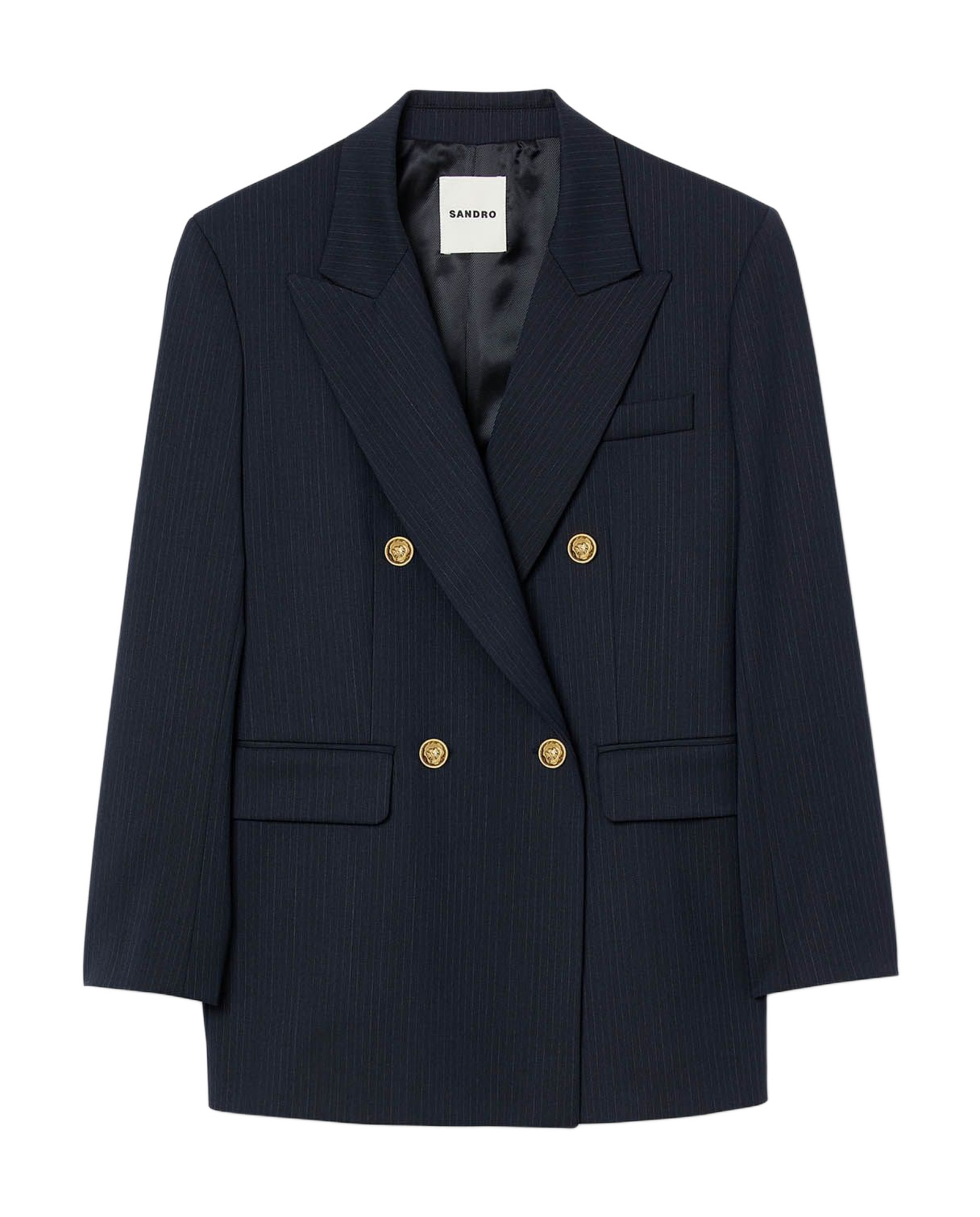 Chaqueta de traje de mujer de rayas finas, entallada y cruzada - Sandro - Azul marino Azul marino-6