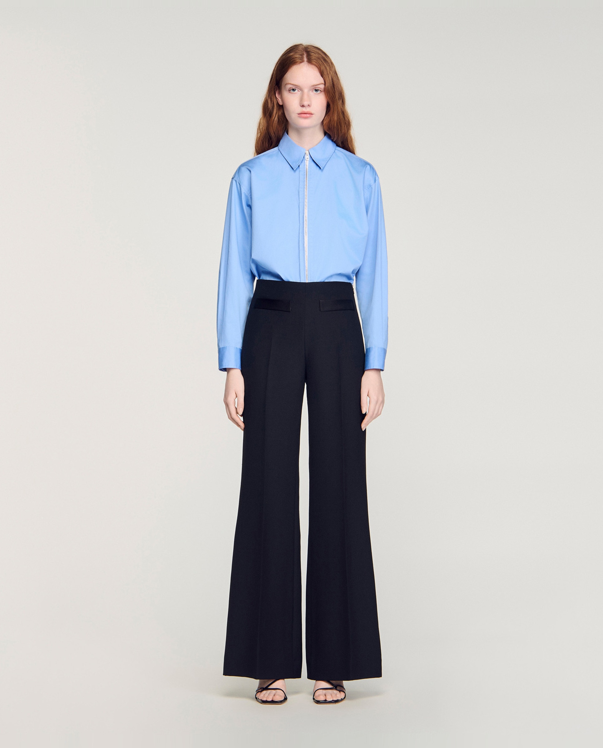 Pantalón de mujer de pierna ancha talle alto - Sandro - Negro Negro-1