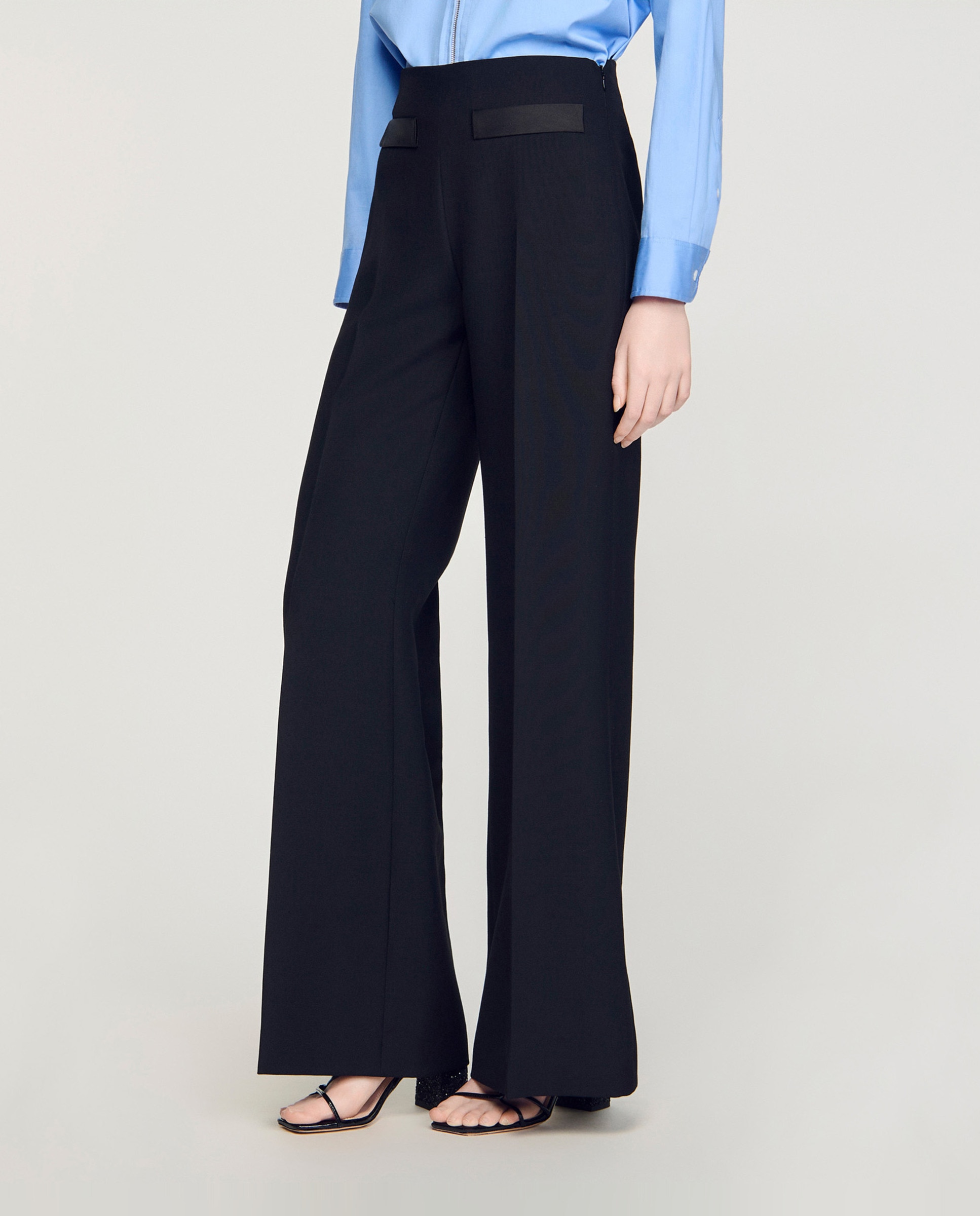 Pantalón de mujer de pierna ancha talle alto - Sandro - Negro Negro-2