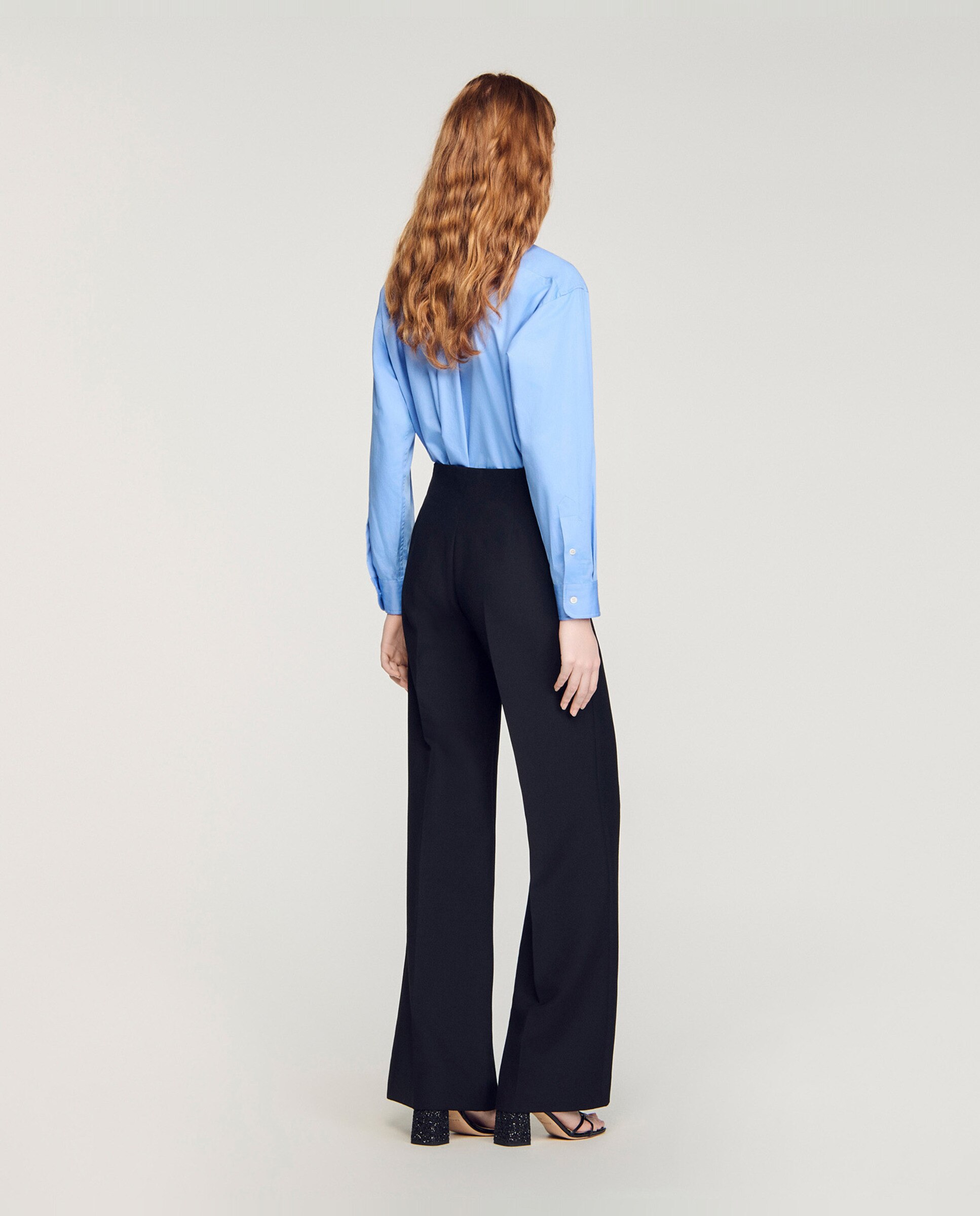 Pantalón de mujer de pierna ancha talle alto - Sandro - Negro Negro-3