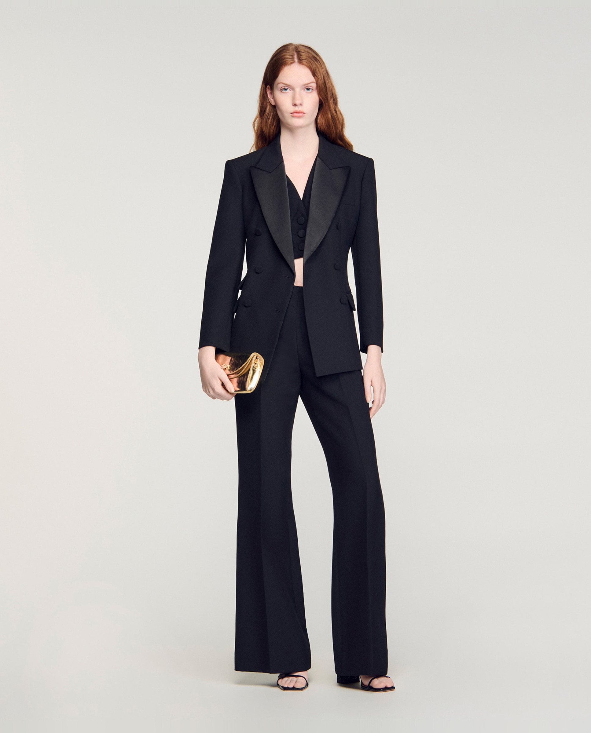 Pantalón de mujer de pierna ancha talle alto - Sandro - Negro Negro-5