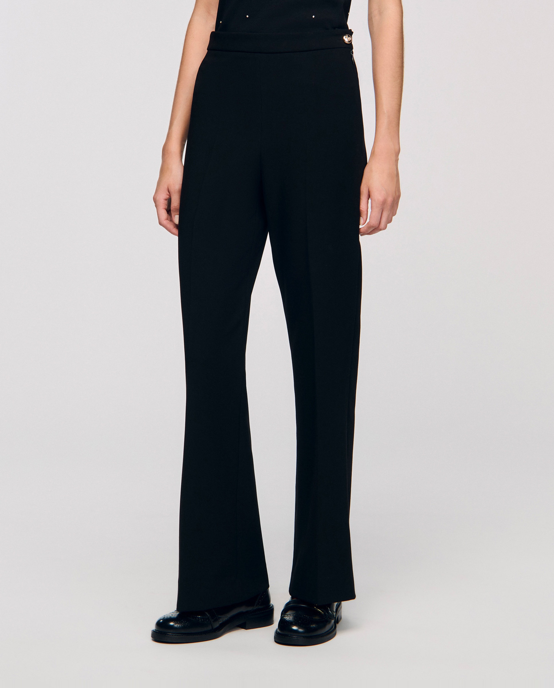 Pantalones rectos de mujer con pierna ancha - Sandro - Negro Negro-2