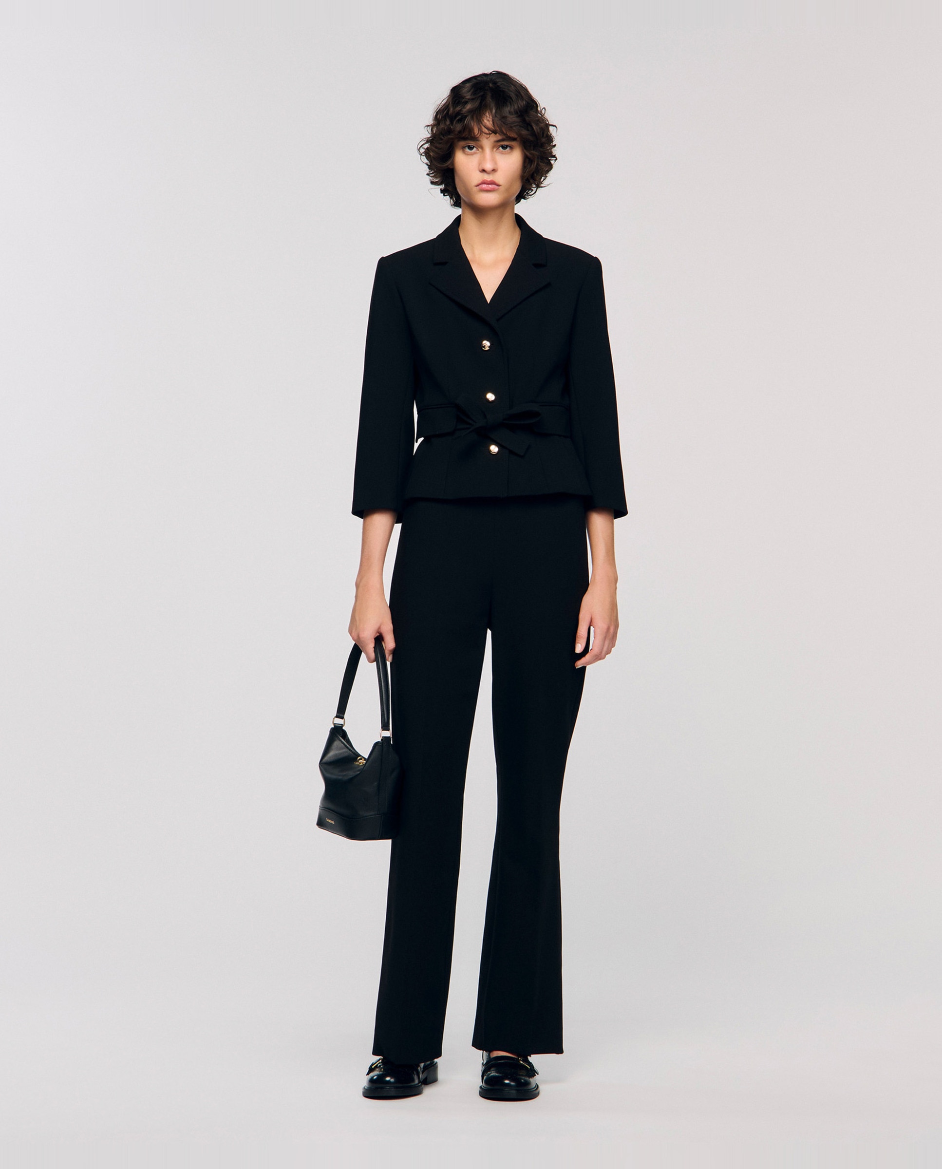 Pantalones rectos de mujer con pierna ancha - Sandro - Negro Negro-5