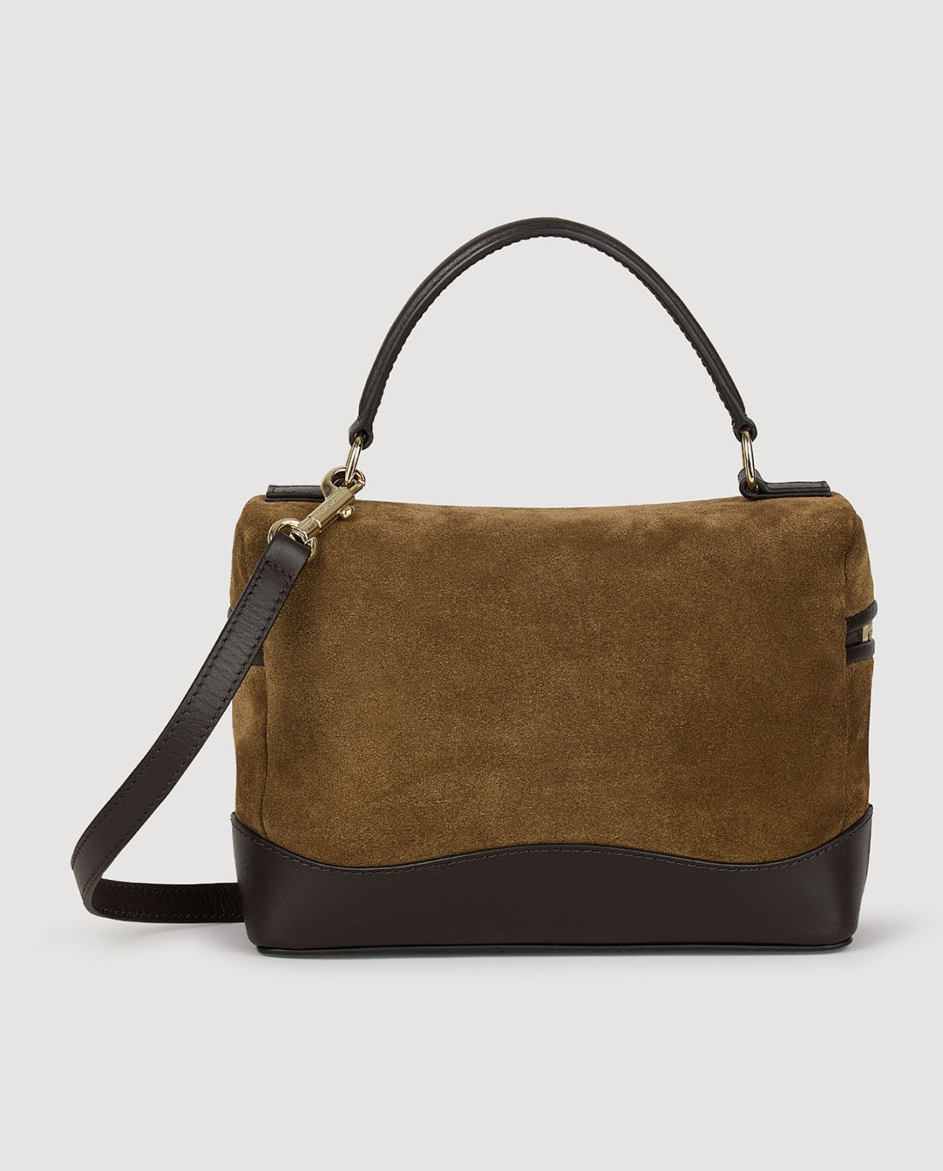 Bandolera mini de mujer vanity de cuero y ante con cierre de cremallera y multiposición - Sandro - Camel Camel-4