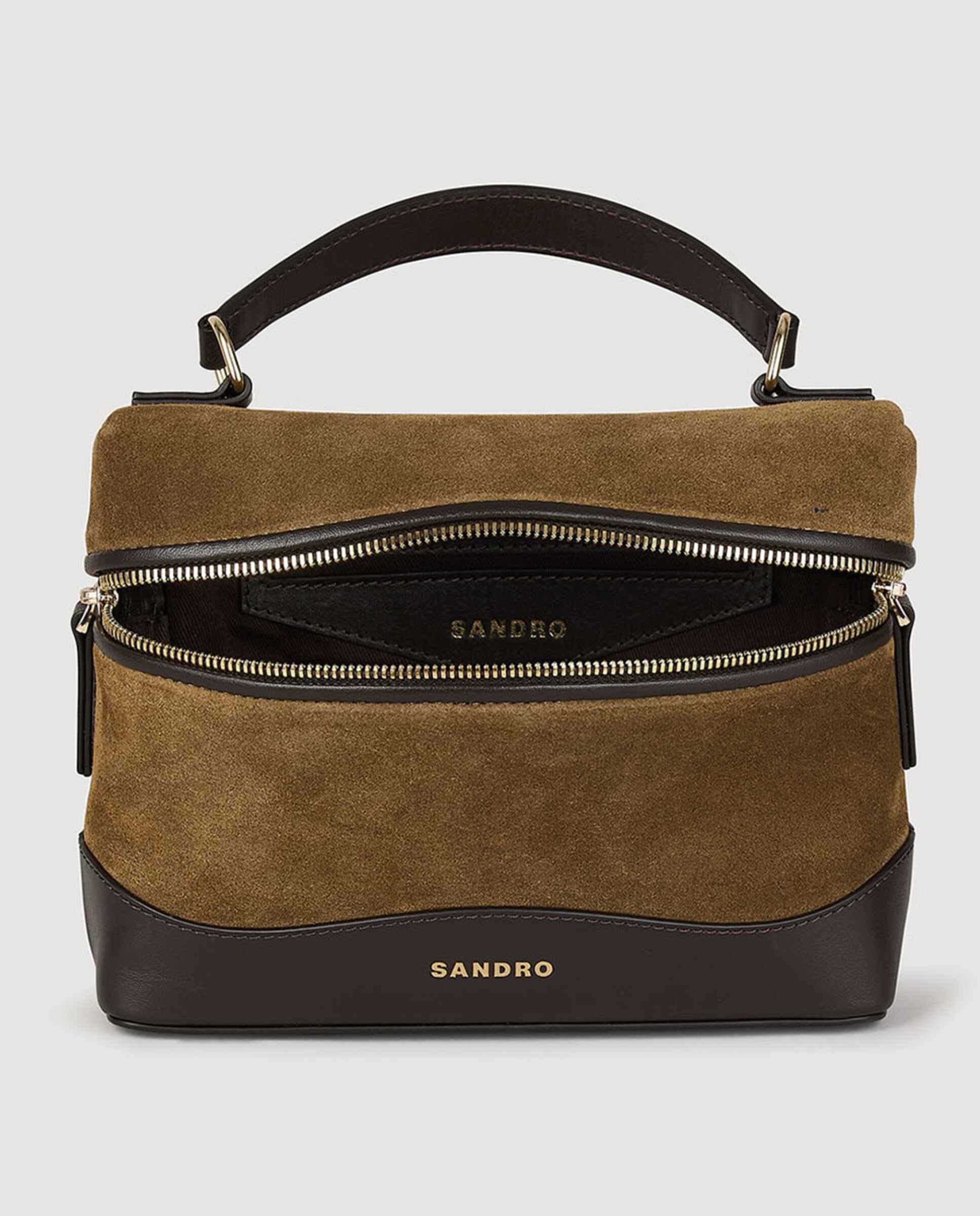 Bandolera mini de mujer vanity de cuero y ante con cierre de cremallera y multiposición - Sandro - Camel Camel-5