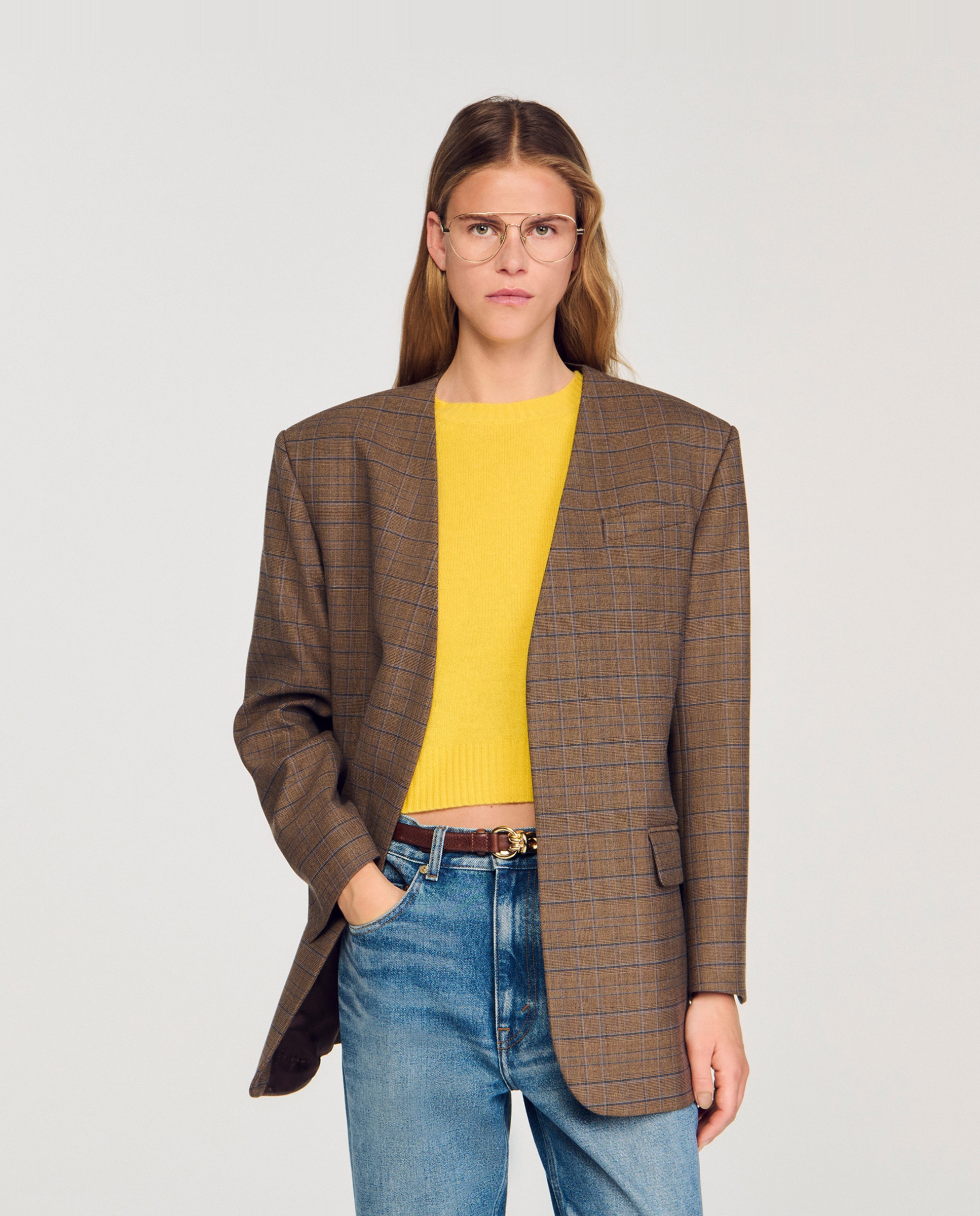 Chaqueta de mujer oversize a cuadros sin cuello