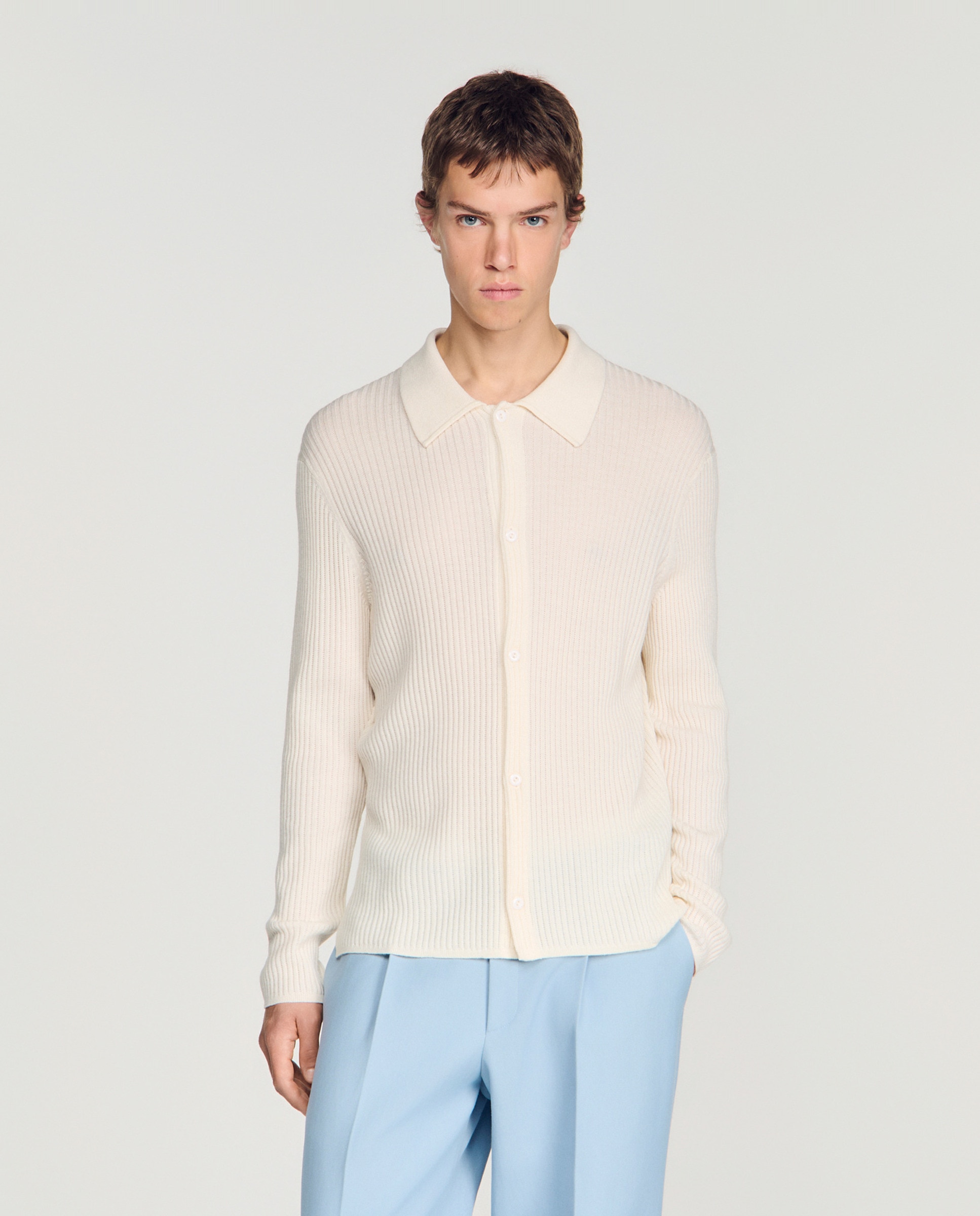 Camisa de hombre de punto acanalado con cuello clásico - Sandro - Blanco Blanco-1