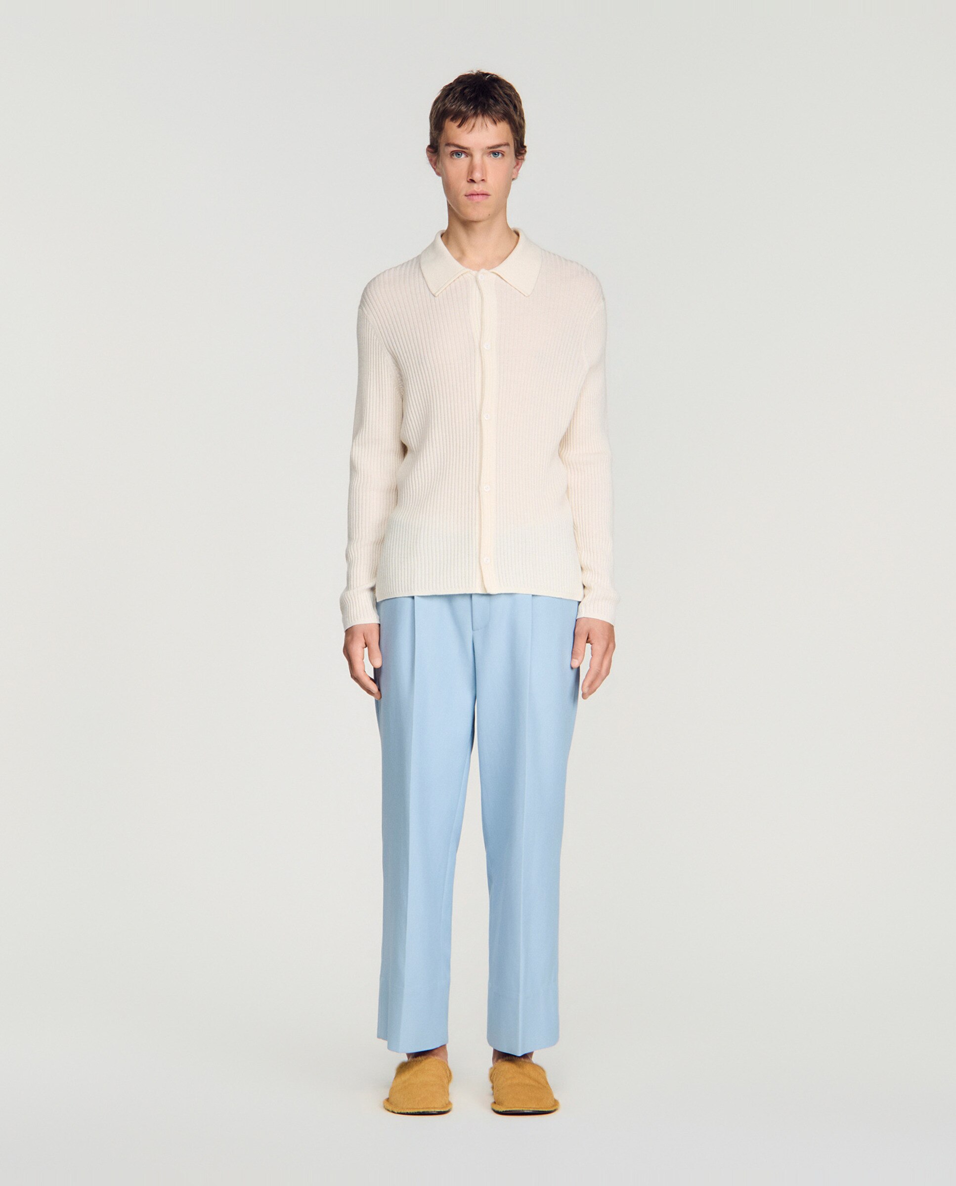 Camisa de hombre de punto acanalado con cuello clásico - Sandro - Blanco Blanco-3