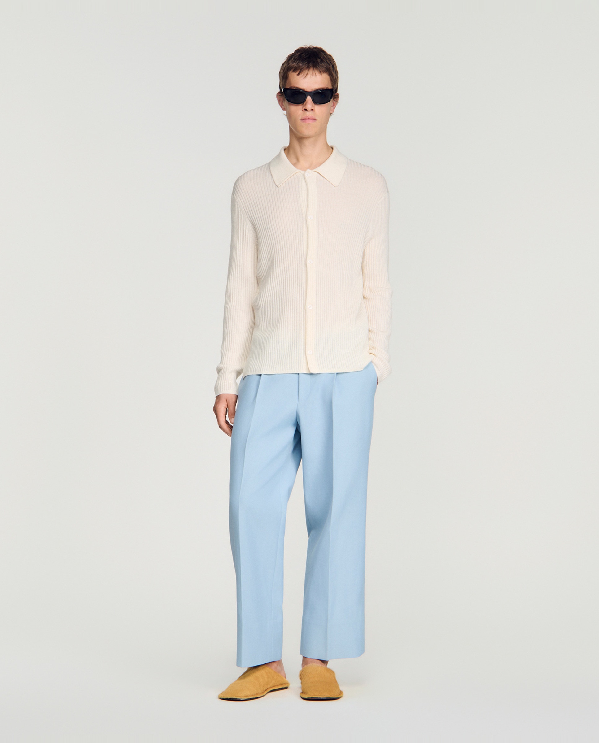 Camisa de hombre de punto acanalado con cuello clásico - Sandro - Blanco Blanco-4