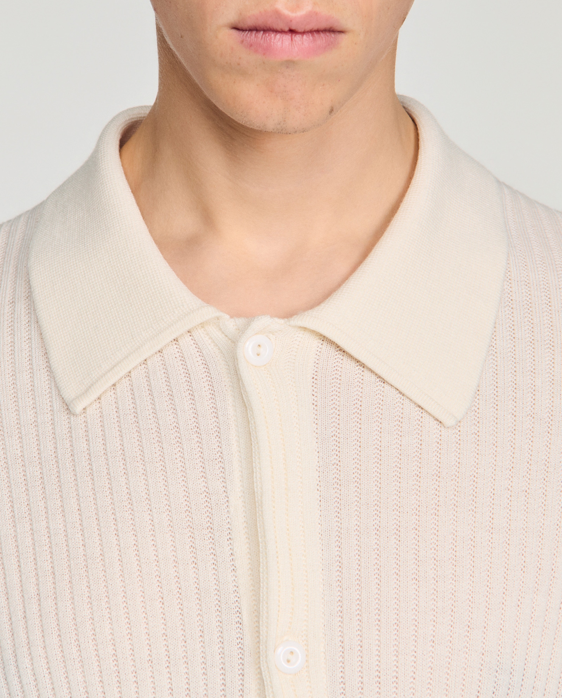 Camisa de hombre de punto acanalado con cuello clásico - Sandro - Blanco Blanco-5