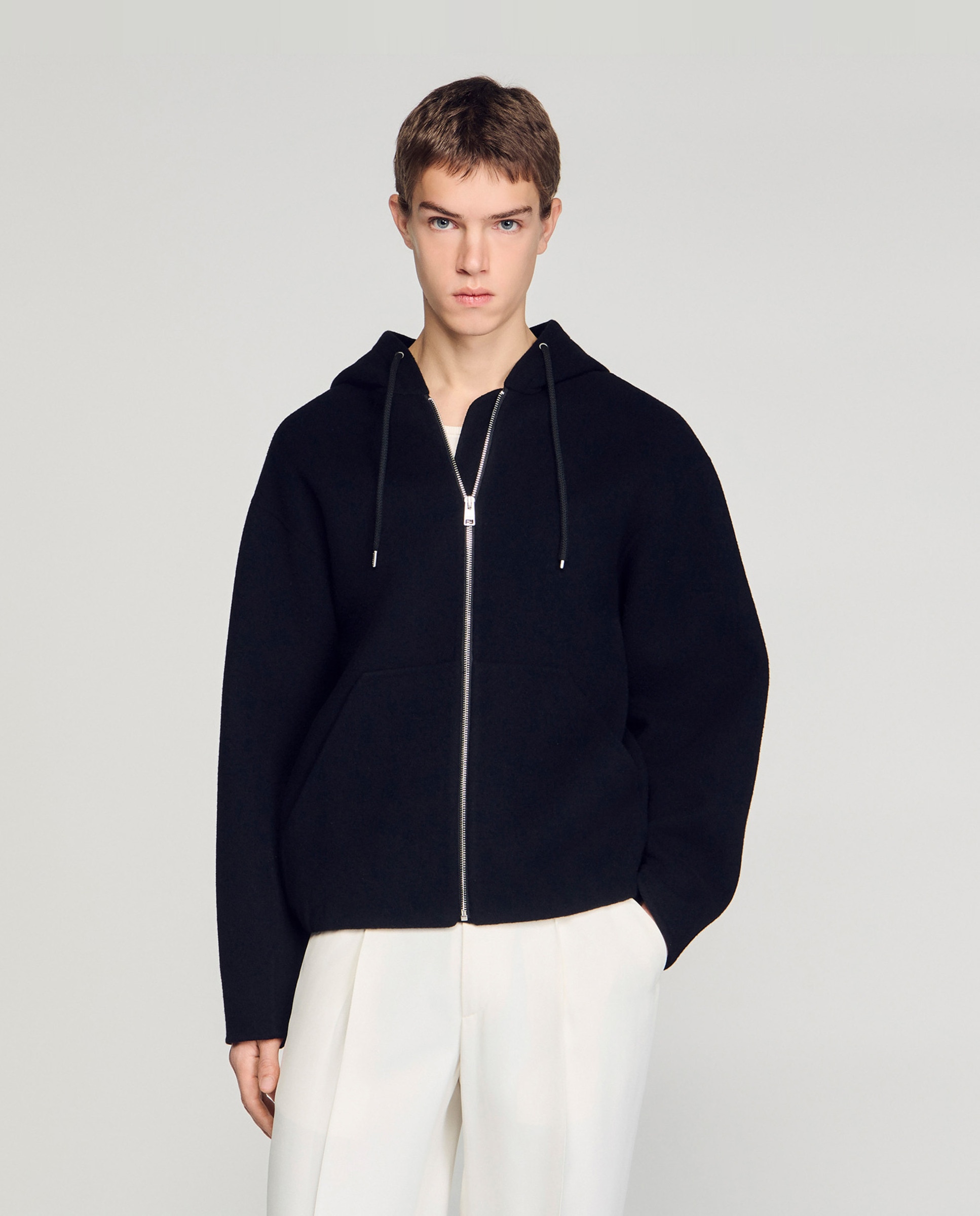 Sandro - Cazadora para hombre de lana con capucha doble cara y cremallera.