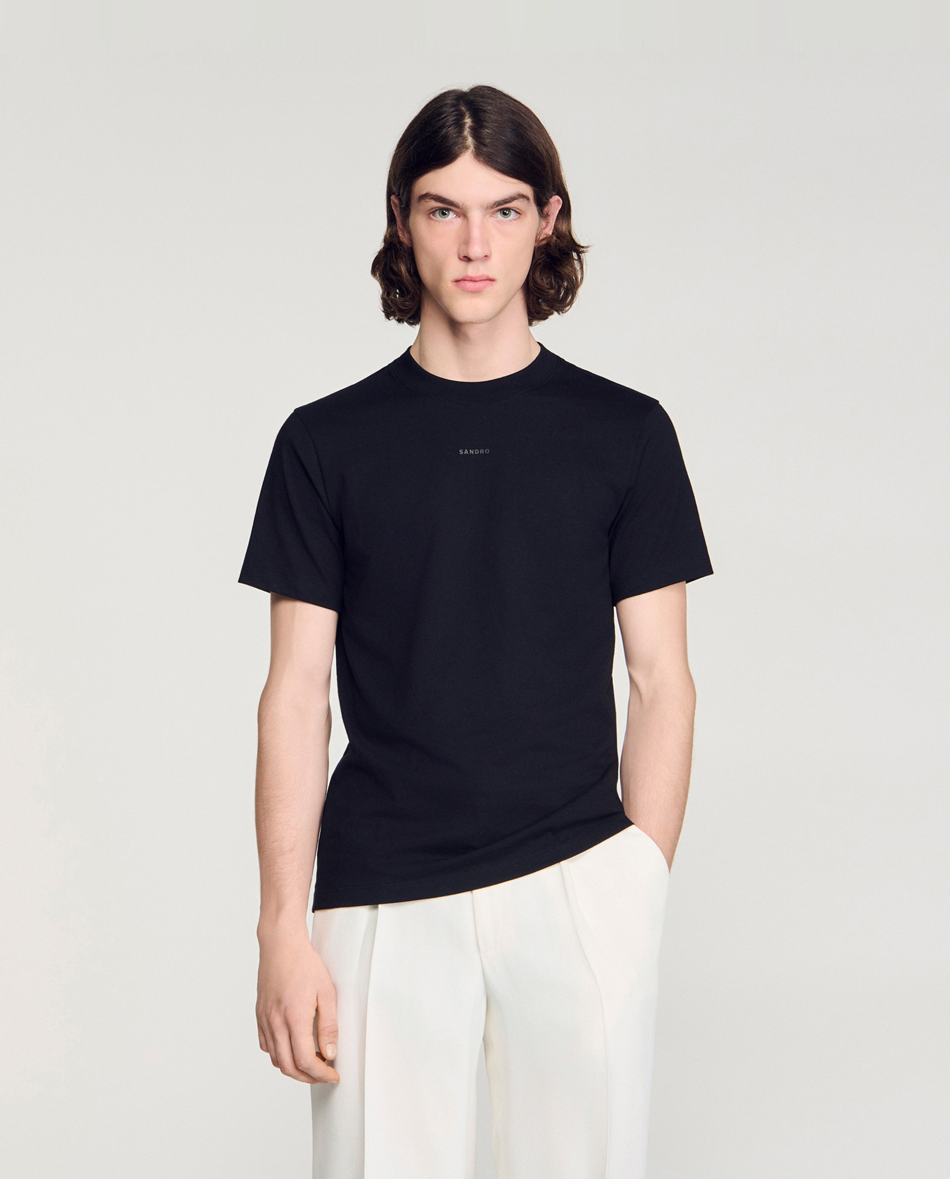 Camiseta de hombre con manga corta de algodón y cuello redondo - Sandro - Negro Negro-1