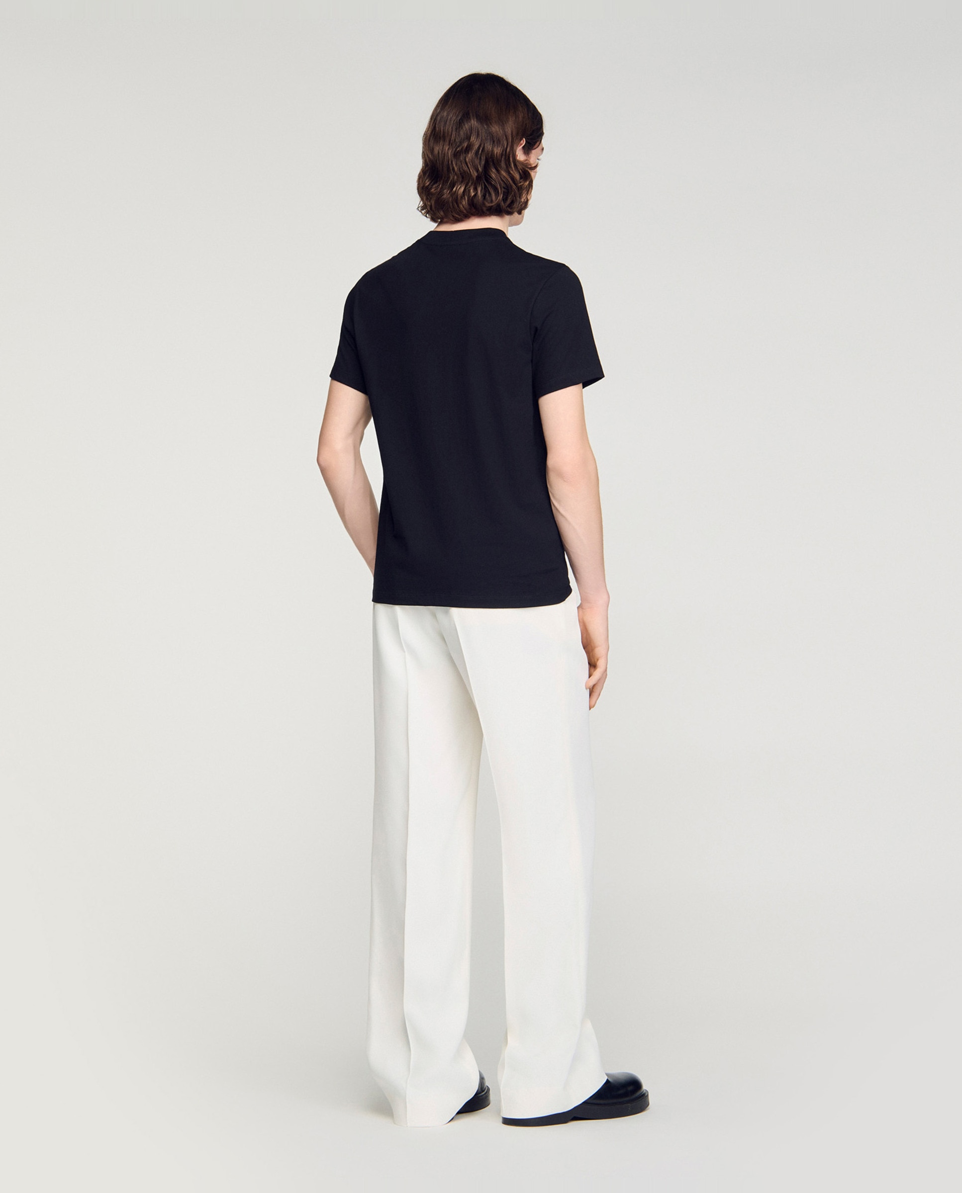 Camiseta de hombre con manga corta de algodón y cuello redondo - Sandro - Negro Negro-2