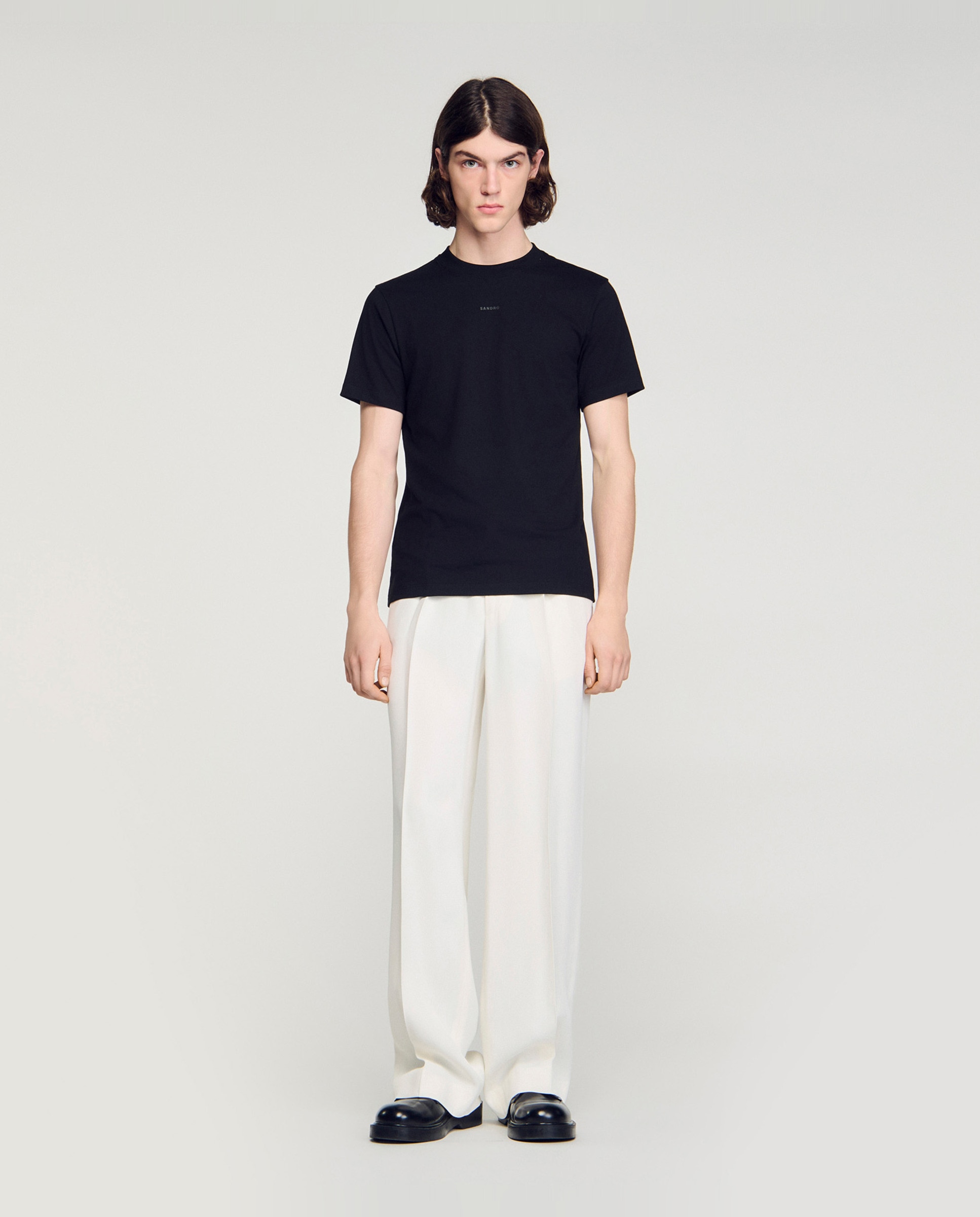 Camiseta de hombre con manga corta de algodón y cuello redondo - Sandro - Negro Negro-3