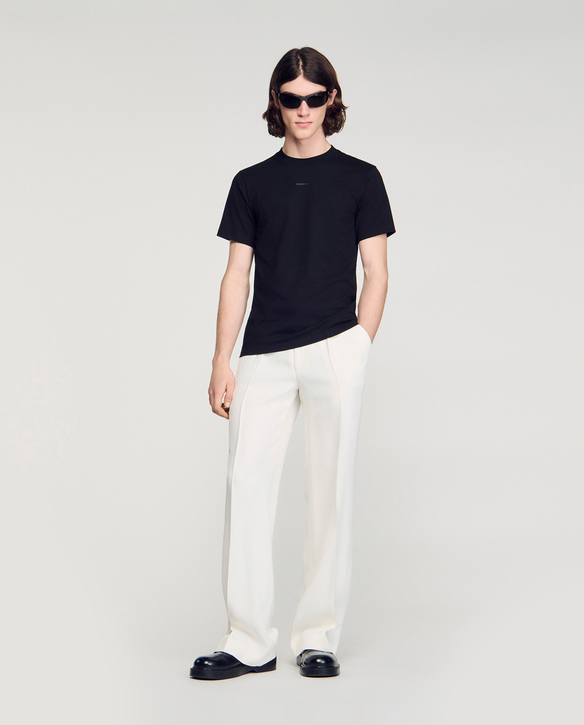 Camiseta de hombre con manga corta de algodón y cuello redondo - Sandro - Negro Negro-4